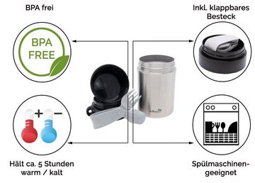 ZOLLNER24 Thermobehälter, mit klappbaren Besteck, 400 ml, isoliert bis zu 5 Stunden, BPA frei