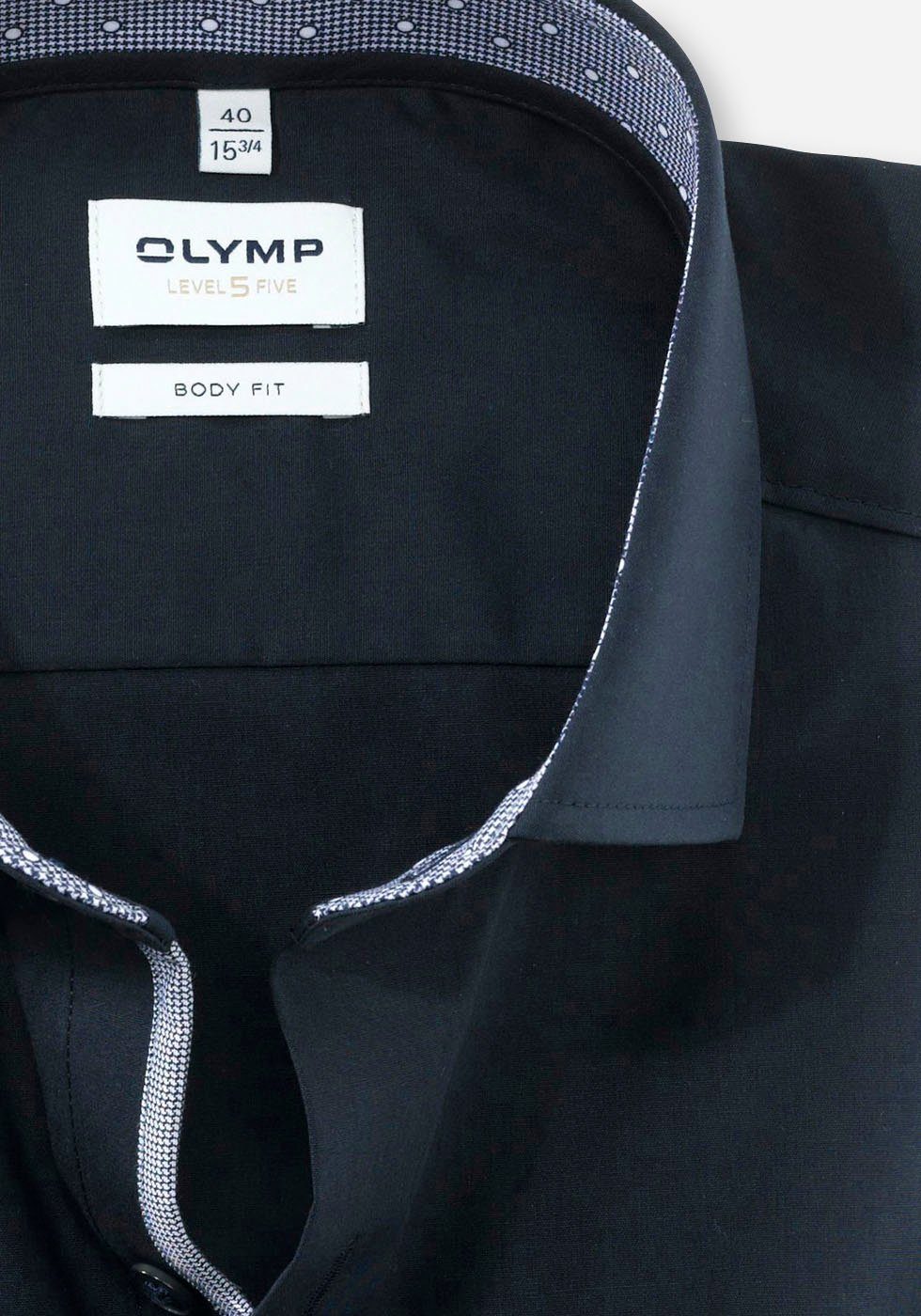 OLYMP Businesshemd Level Krageninnenseite Five fit gemusterter mit body kobalt