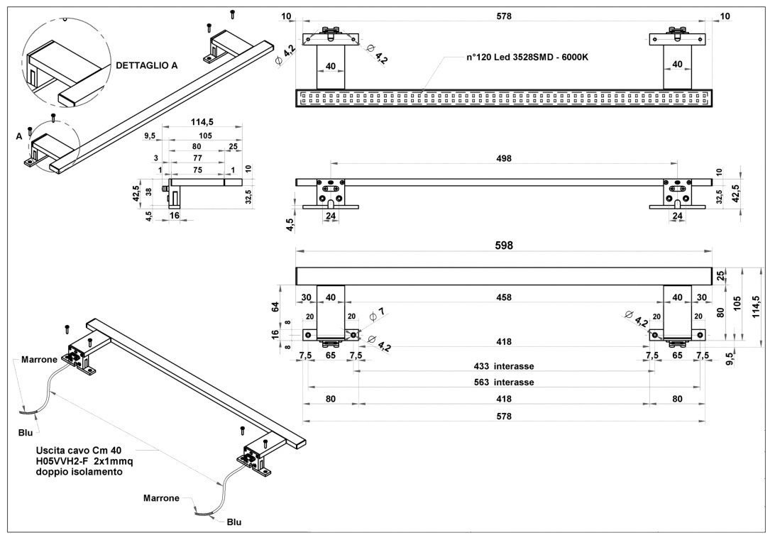 ADOB 60 LED Tageslichtweiß, fest integriert, Spiegelleuchte, Aufbauleuchte cm