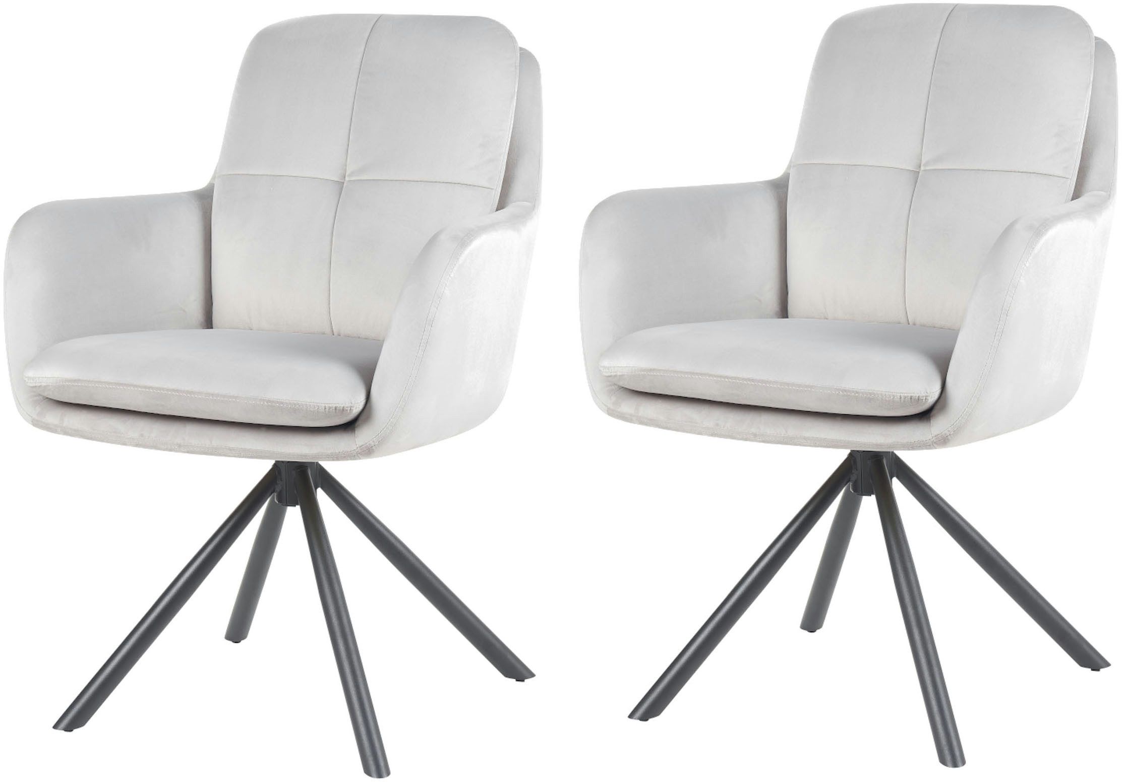 HELA Armlehnstuhl PARMA (Set, 2 St), 2er Pack, 360° drehbar, 4-Fuß, Kissenoptik, Samtvelour, Armlehnen