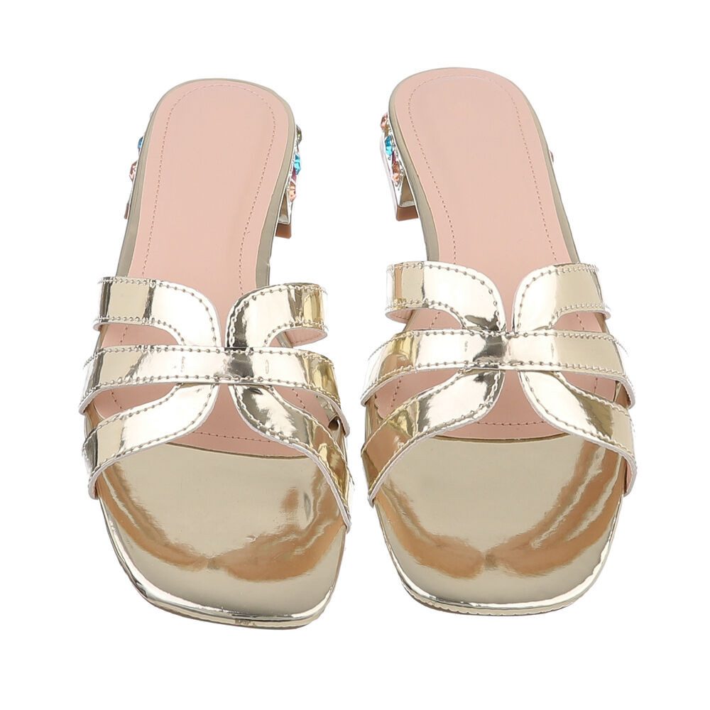 Ital-Design Damen Mules Freizeit Pantolette (86527243) Blockabsatz Pantoletten in Gold – Bild 4 von 4