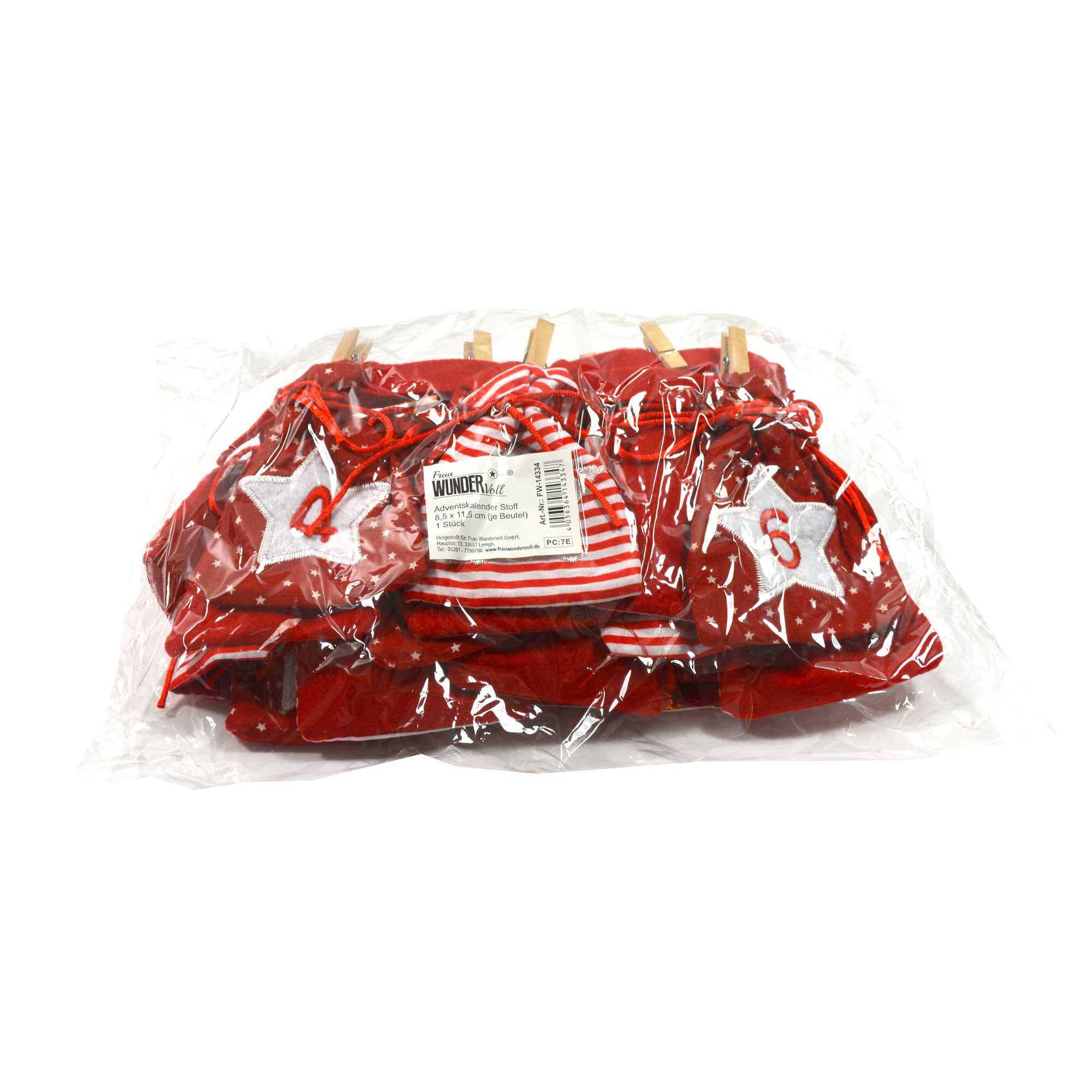 Frau WUNDERVoll befüllbarer Adventskalender Adventskalender zum Befüllen - Stoff, rot weiß Größe: L