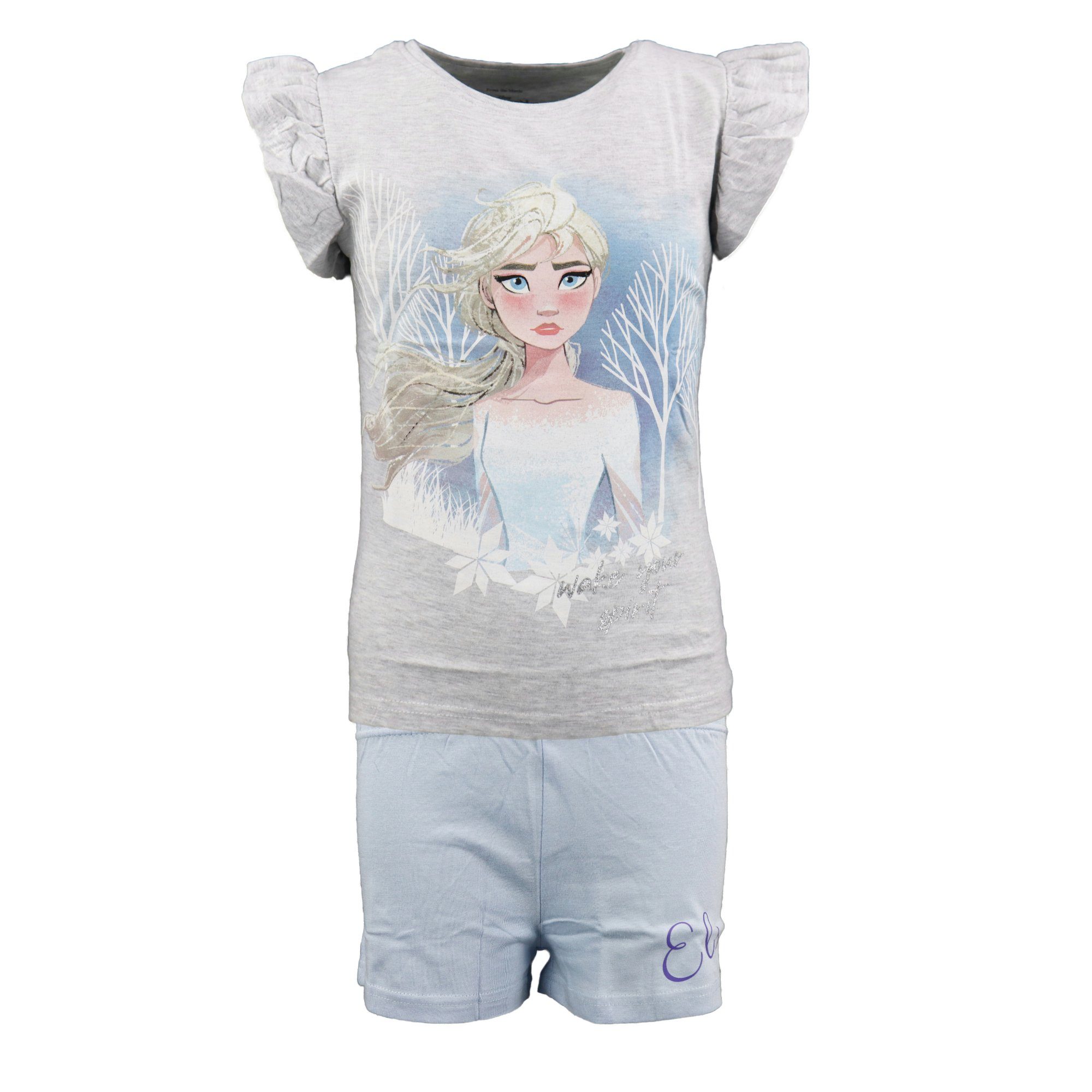 Disney Frozen Schlafanzug Die Eiskönigin Elsa Kinder Mädchen kurzarm Pyjama Gr. 98 bis 128 Grau
