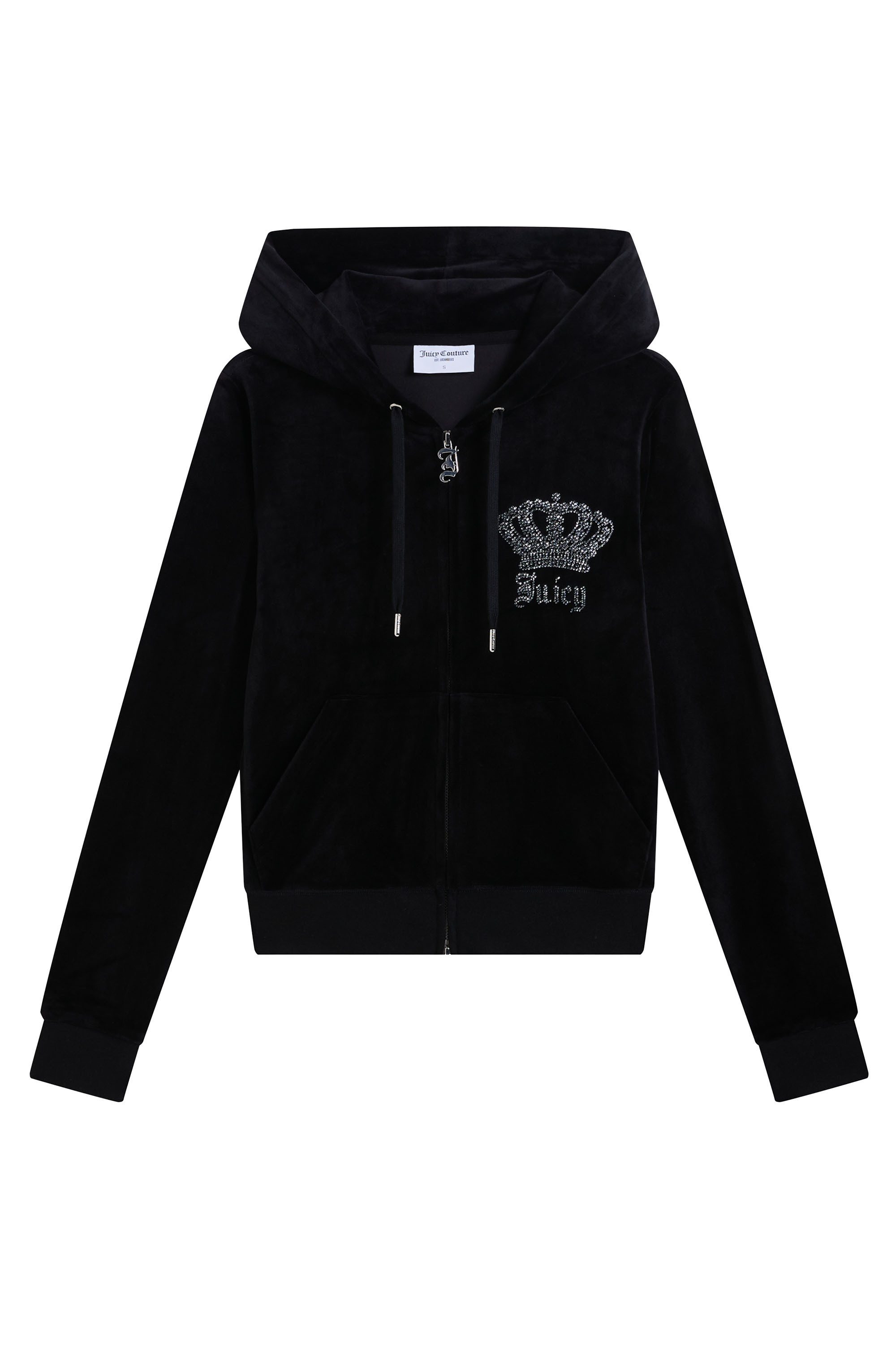 Juicy Couture Kapuzennickijacke GOTHIC CROWN HOODIE. Damen Trainingsjacke Damen, Sweatjacke mit Kapuze, Velour, mit Glitzer, Sale