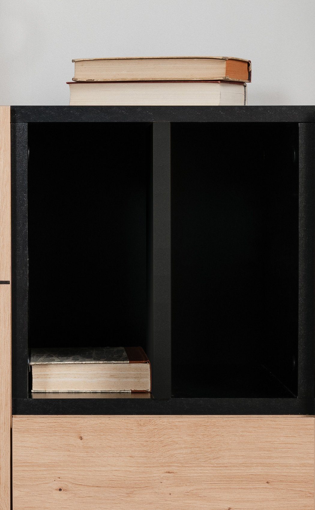 expendio Wohnwand Nante 10, flexiblem schwarz / 3-St), Eiche Artisan mit Einlegeboden grifflos (Spar-Set, Nb