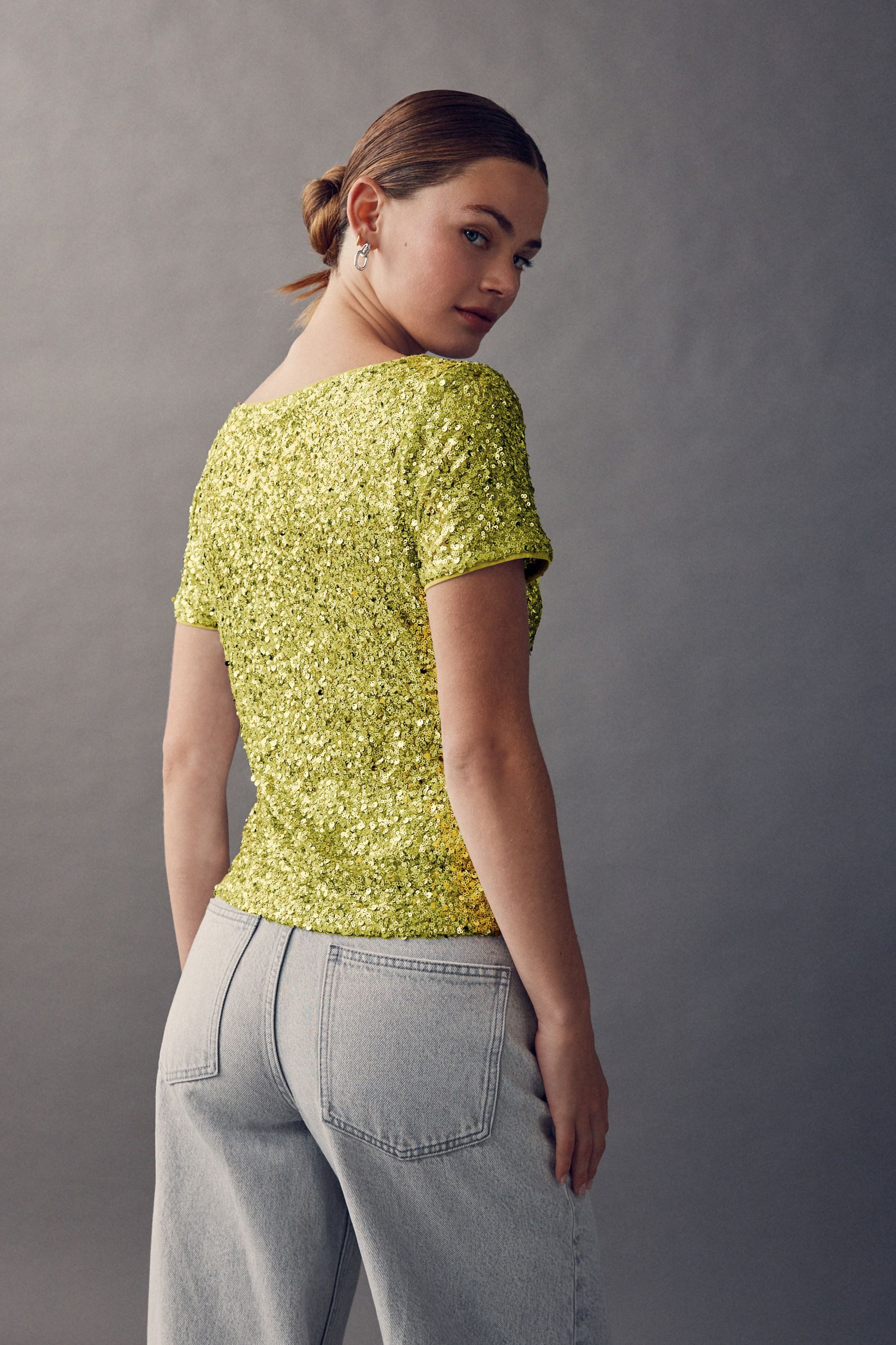 Next Paillettenshirt Kurzarmshirt mit Pailletten und U-Boot-Ausschnitt (1-t günstig online kaufen