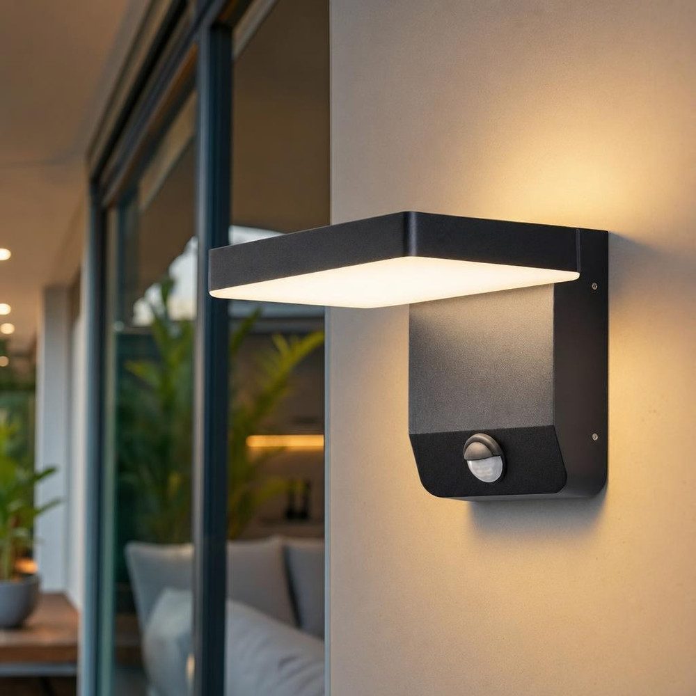 V-TAC LED Wandstrahler, Warmweiß, LED Wandleuchte Außen Gartenlampe Bewegungsmelder verstellbar schwarz
