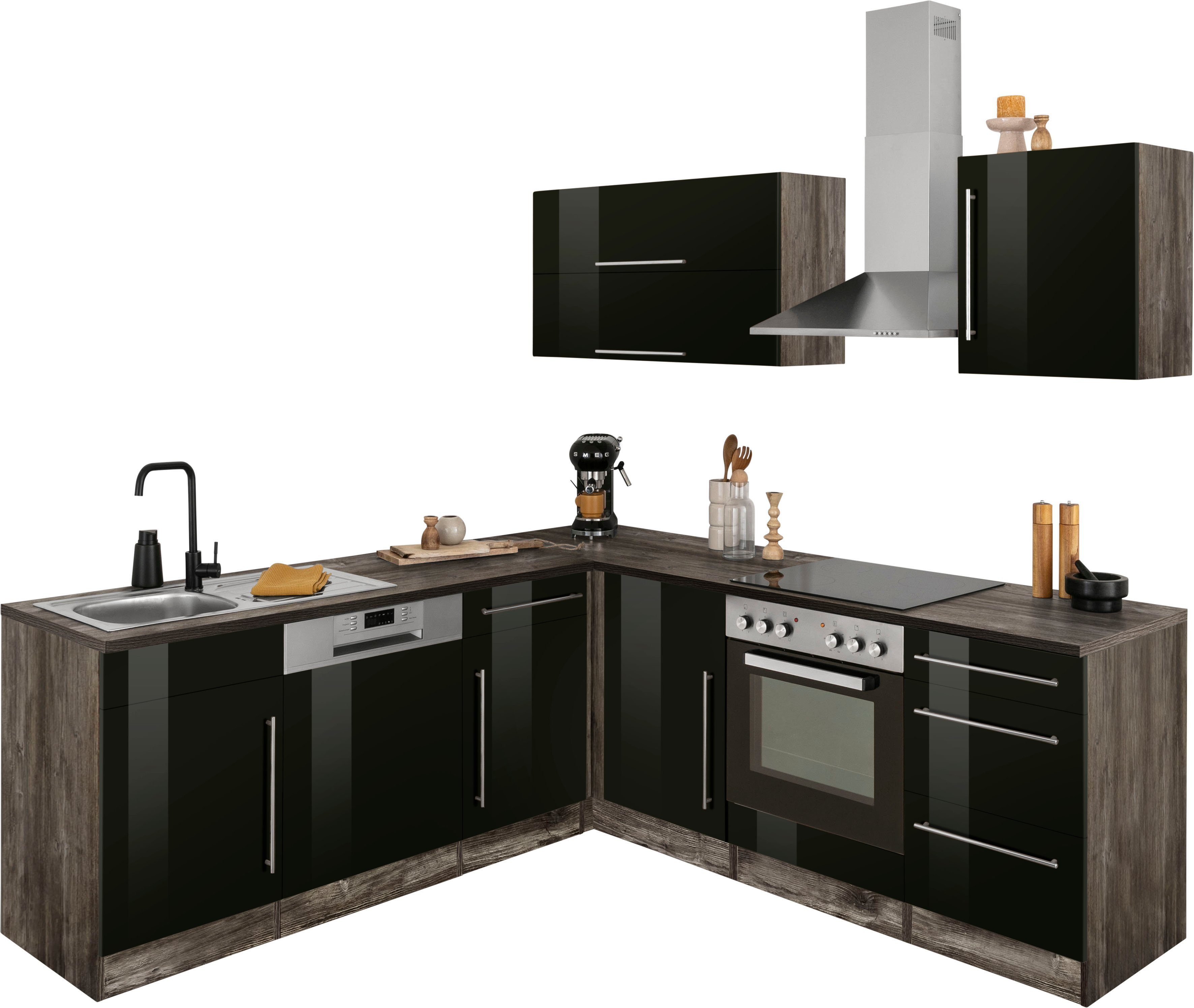 KOCHSTATION Winkelküche KS-Samos, Stellbreite 220x220 cm, wahlweise mit E-Geräten, mit Arbeitsplatte