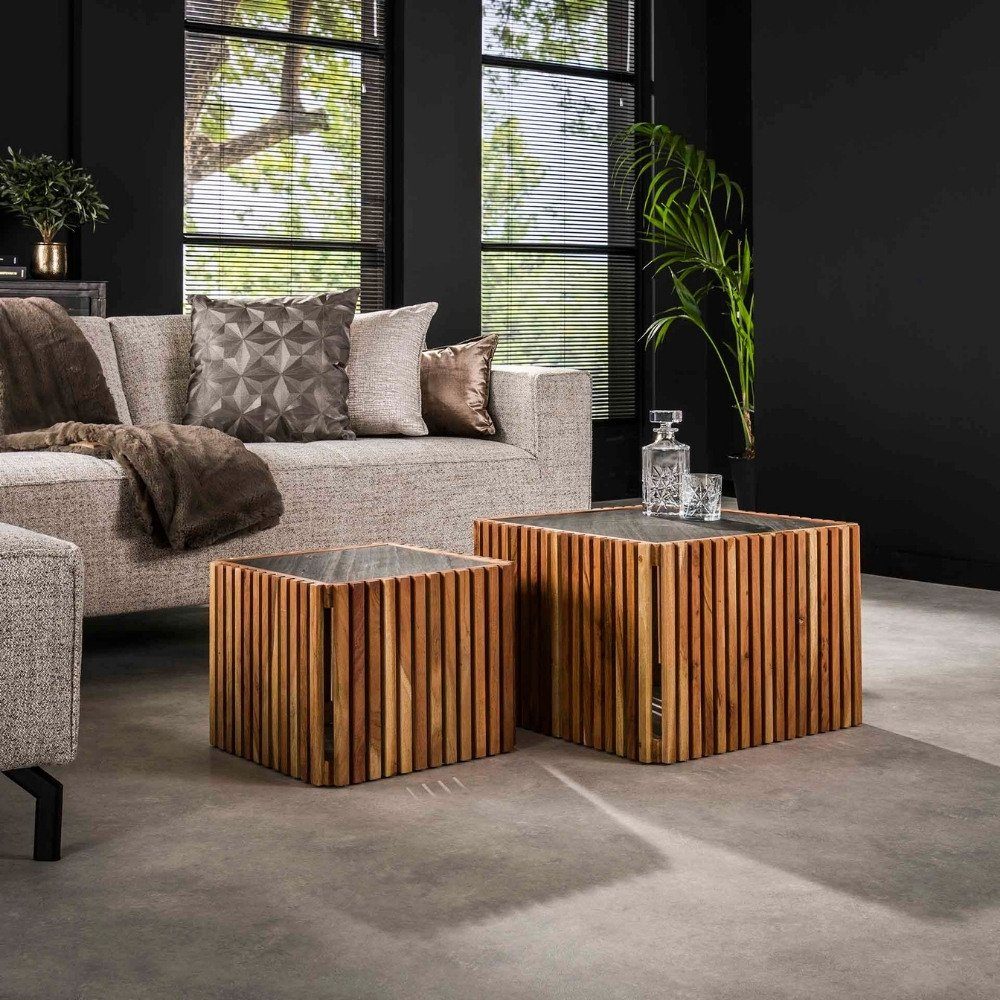 Beistelltisch in 2er-Se, Akazienholz Schiefergrau Möbel und Couchtisch Natur-dunkel Pan aus RINGO-Living