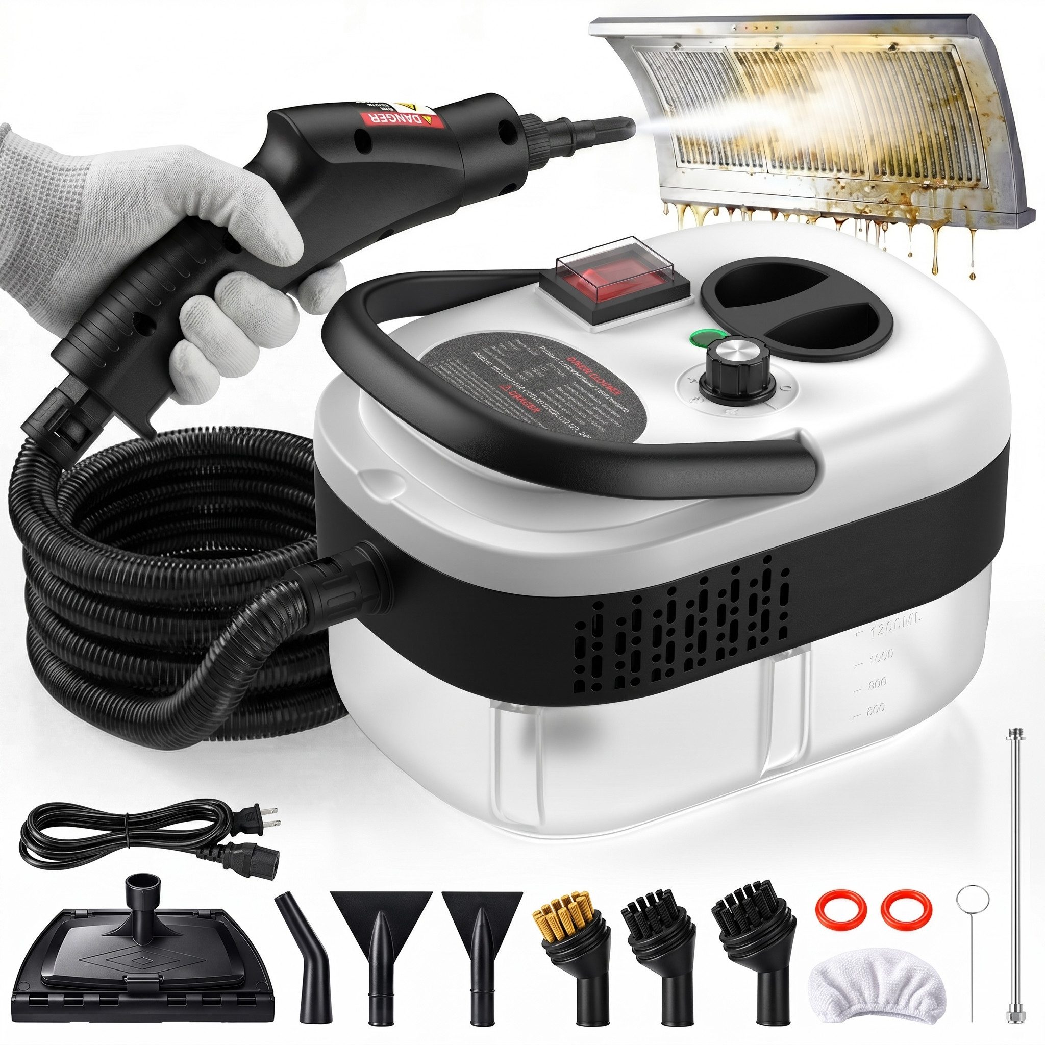 CUISYNC Handdampfreiniger Dampfreiniger 2500 W, 3 bar, 1,2 L, 15 s, 6 Stufen, mit Zubehör, 2500 W