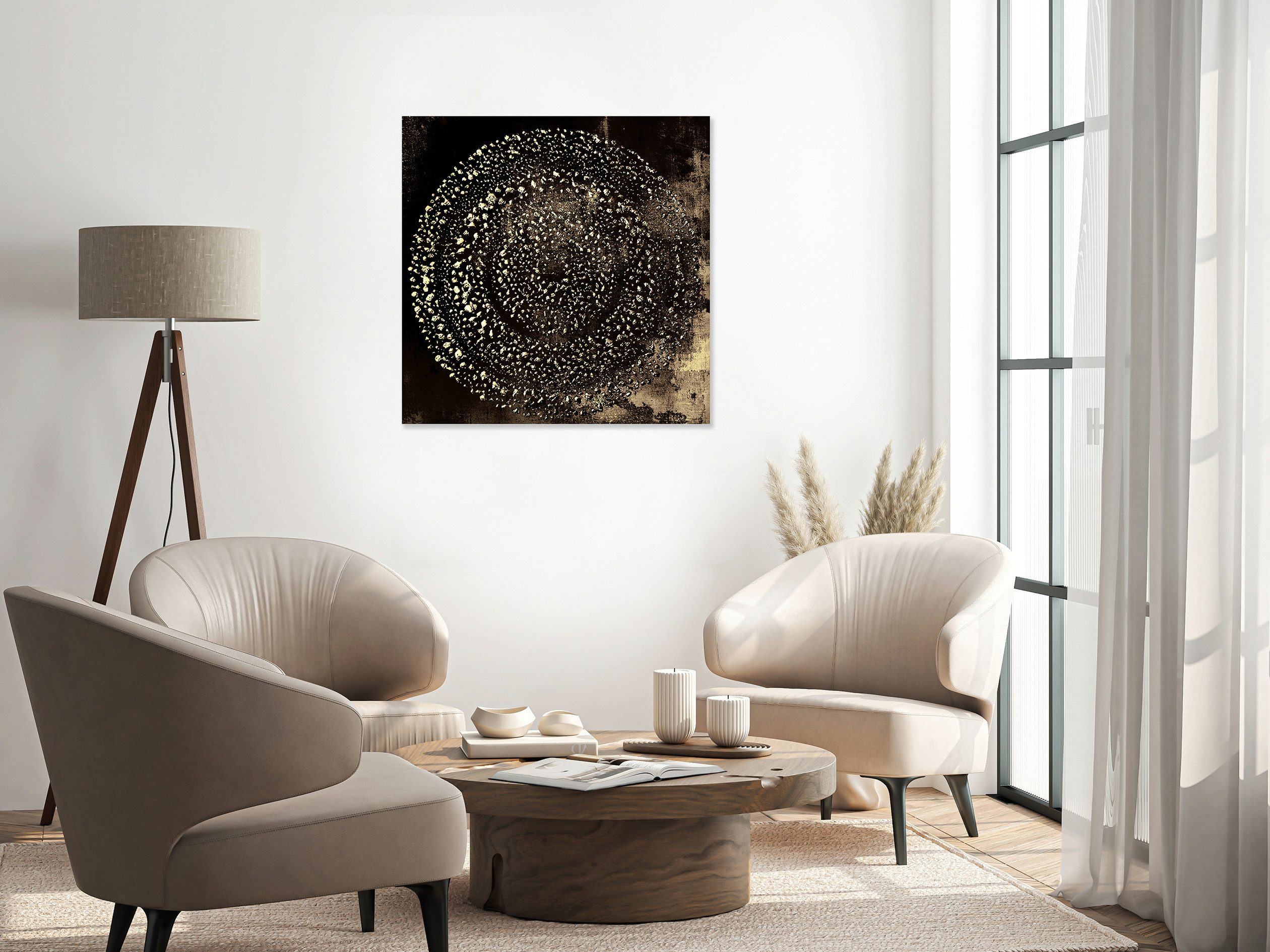 queence Acrylglasbild Wandbild, Goldbild, Bild Abstrakte Kunst Kreise, Abstrakte, Fantasy, Kunst, Handveredelt mit Blattgold für eine edle und zeitlose Optik.