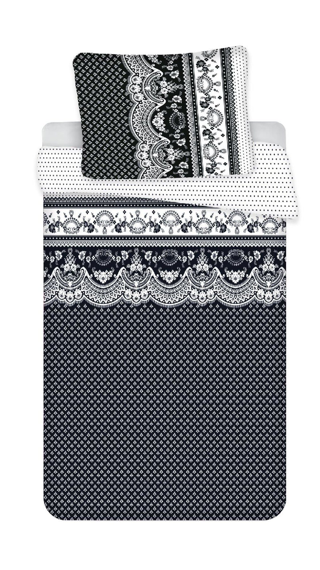 Jerry Fabrics Bettwäsche - Elegant gemustert in Schwarz & Weiß, 140 x 200 cm + 70 x 90 cm, 2 teilig