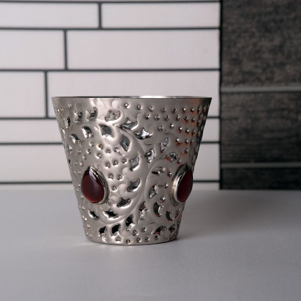 Dirk Davids Leuchten GmbH Glasstein St) Rot Windlicht Windlicht Marrakesch Braun (1 Poliert Metall Chrom mit