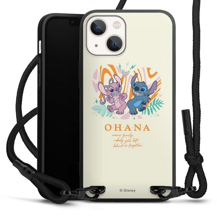 DeinDesign Handyhülle Lilo & Stitch Offizielles Lizenzprodukt Disney Stitch and Angel Apple iPhone 13 Mini Premium Handykette Hülle mit Band Cover mit Kette