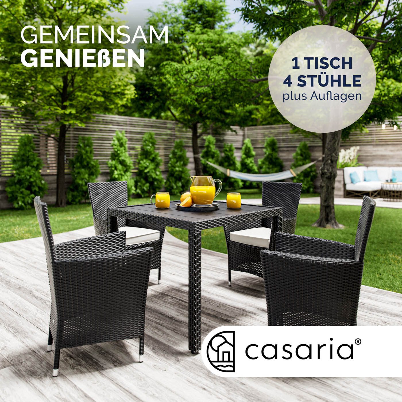 Casaria Garten-Essgruppe, Polyrattan 4 Stühle Stapelbar günstig online kaufen