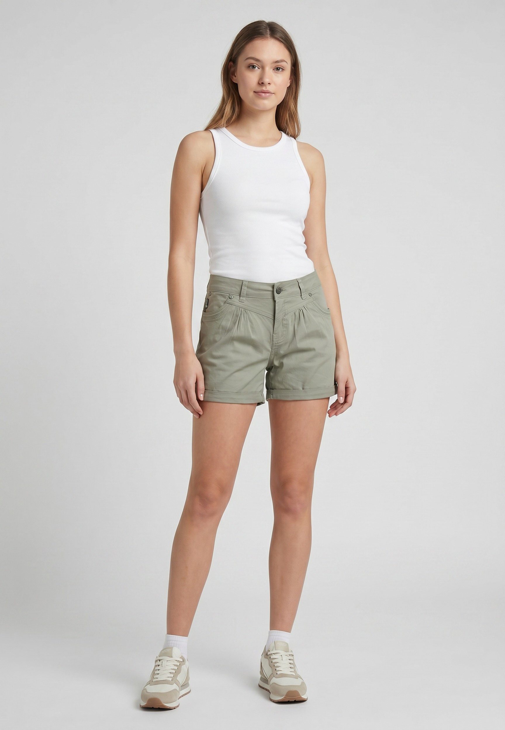 Urban Surface Chinoshorts Damen Stretch-Shorts Chino-Style Bundfalten, stretchy, Aufschlag am Bein