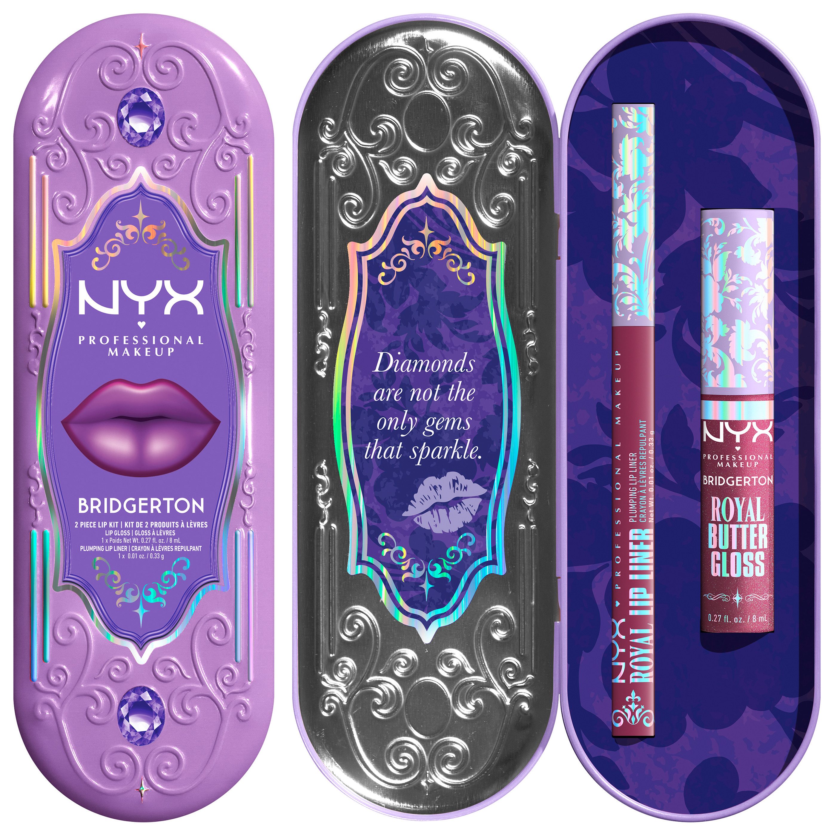 NYX PROFESSIONAL MAKEUP Schmink-Set BRIDGERTON ROYAL TREASURES LIP KIT, 2-tlg., Royal Butter Gloss und Royal Lip Liner