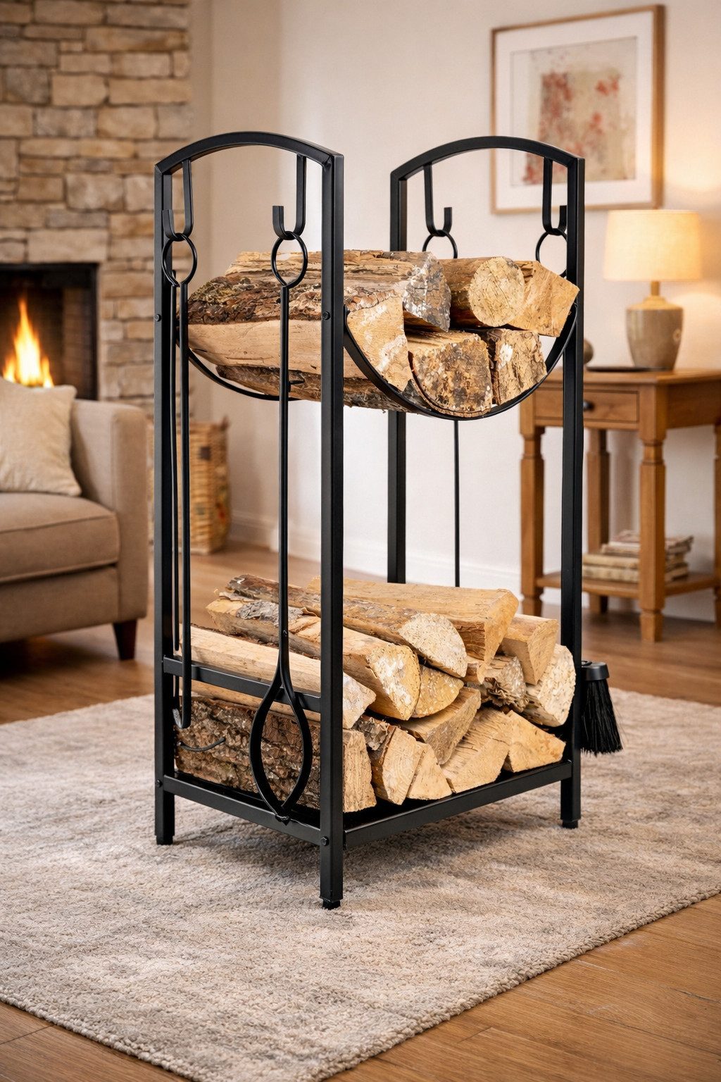 NEUSTEIN Kaminholzregal Neustein Kaminholzregal mit 4 Kaminbesteck 75x30x40cm metall schwarz