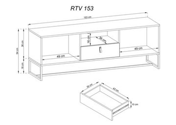 MOEBLO TV-Board BENO BRTV153 (für Wohnzimmer Lowboard für Fernseher Fernseherschrank Board Kommode, Schrank mit Schublade, Griffe aus Leder, Füße - Metallrahmen), (BxHxT): 153x54x36 cm