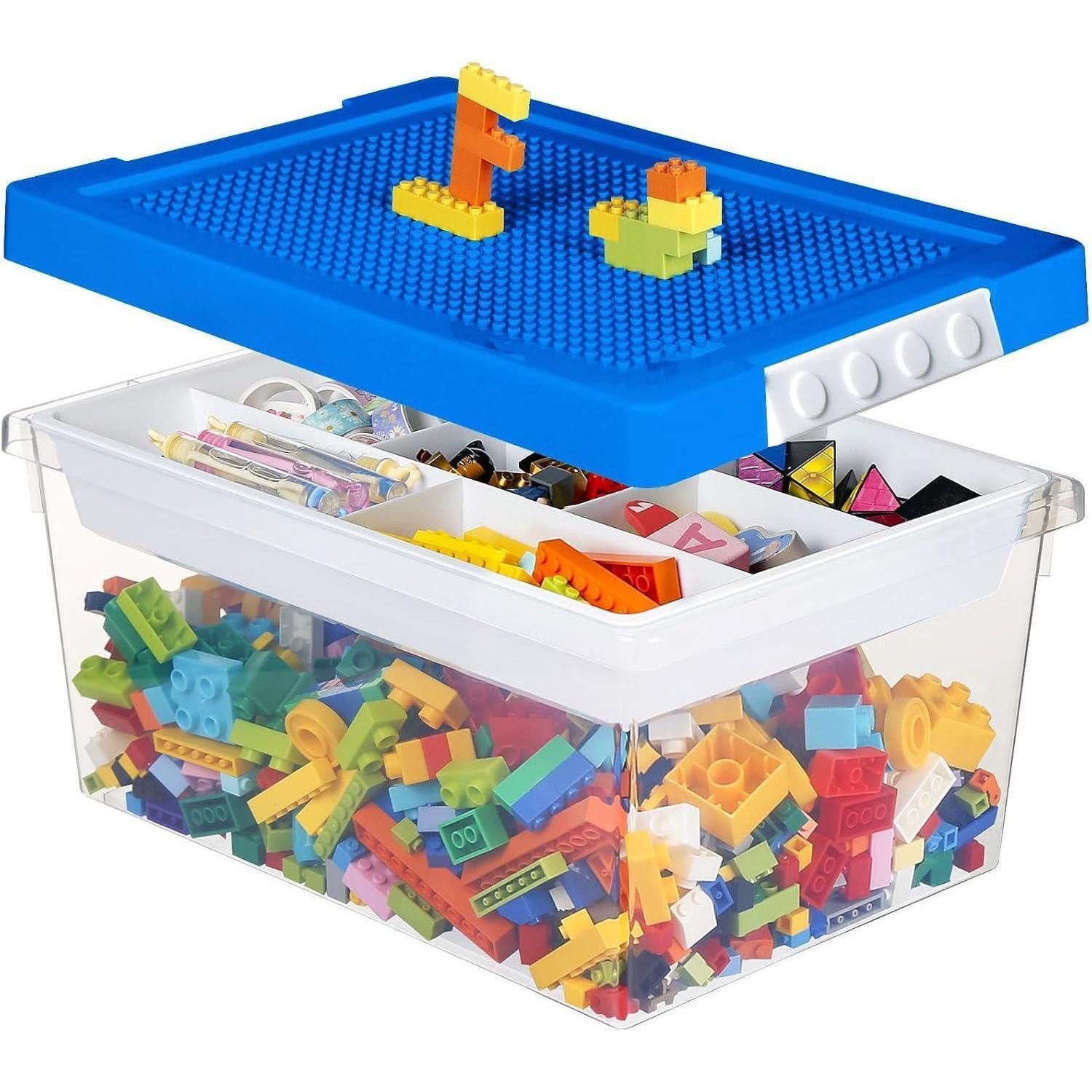 LuxusKollektion Aufbewahrungskorb Aufbewahrungsbox Spielzeug Deckel Bauplatte 3er Kinder Dunkelblau