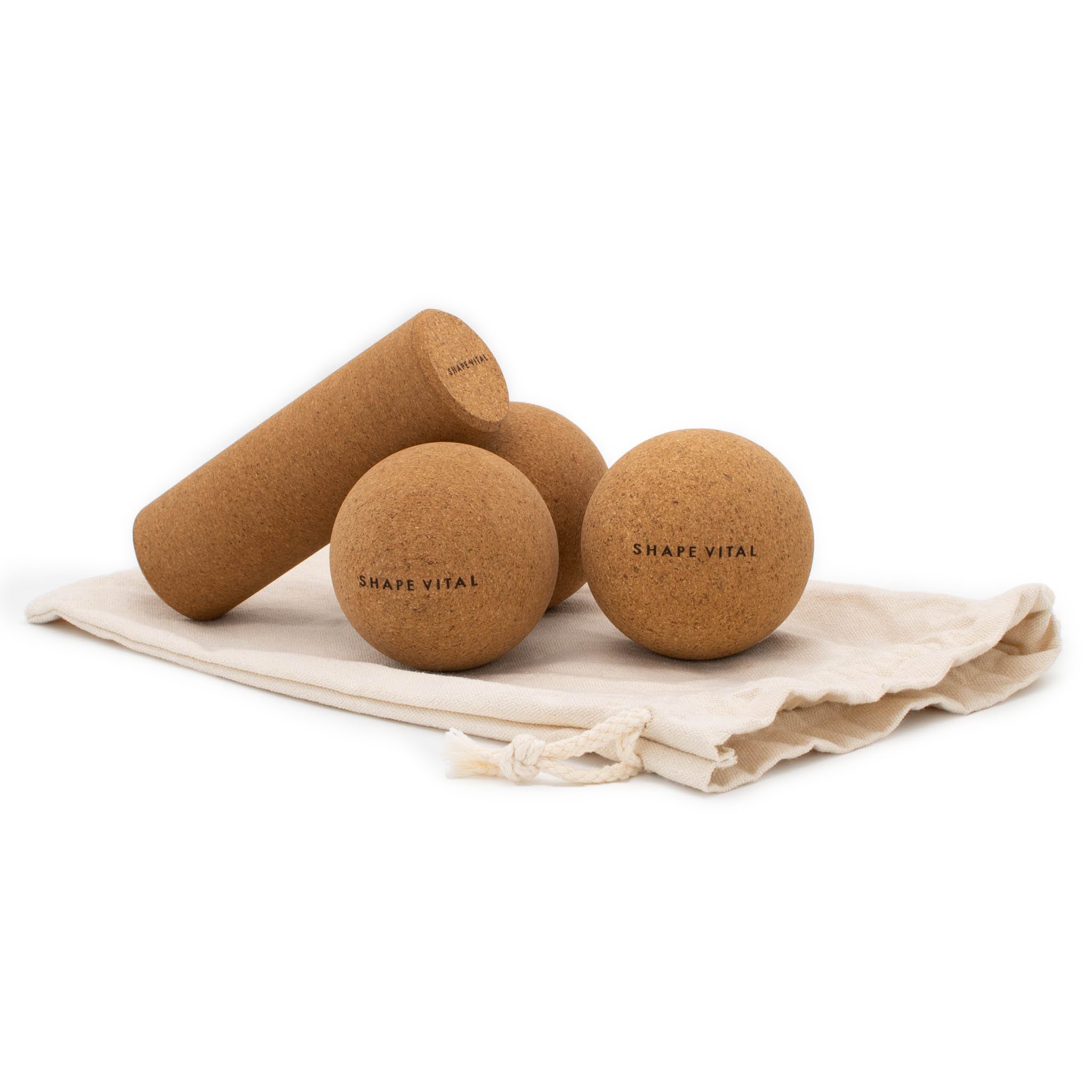 shapevital.de Massageball Massageset aus 100% natürliche Korkrinde für effektive Selbstmassage, Set 3-tlg., stärkt die Faszien, hochwertige Verarbeitung, inklusive Jute Beutel