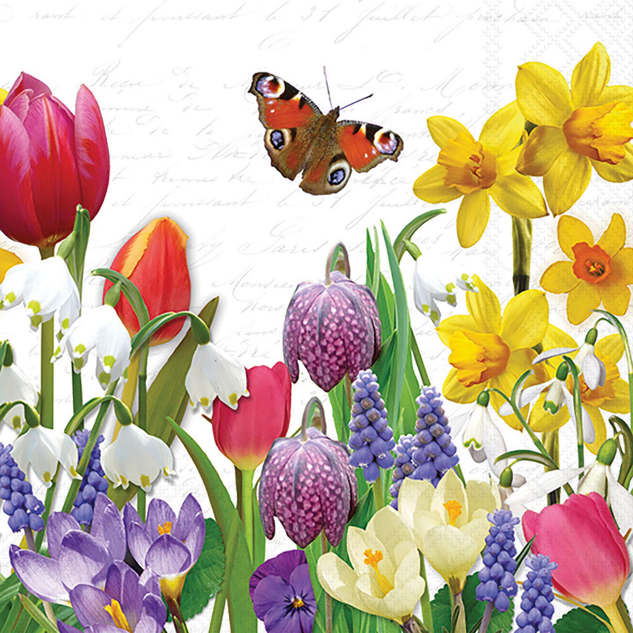 Ambiente Luxury Paper Products Papierserviette, Servietten Papier 33x33cm 3-lagig Frühlingsblumen Motiv / Bunt 20 Stk.