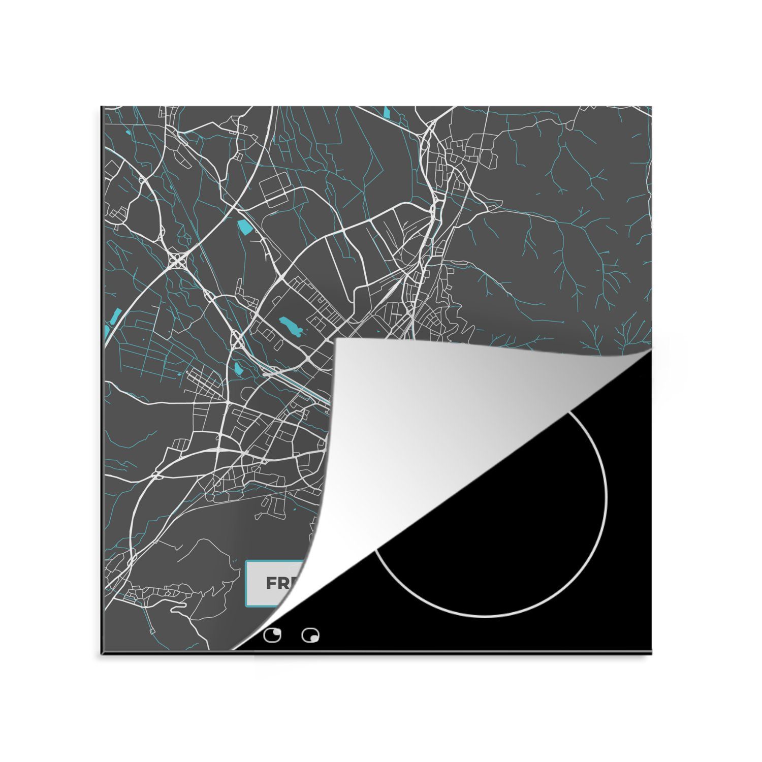 Arbeitsplatte küche (1 - im Stadtplan Freiburg - Breisgau Blau - Herdblende-/Abdeckplatte Karte, MuchoWow Vinyl, 78x78 - Deutschland Ceranfeldabdeckung, - tlg), für Karte cm,