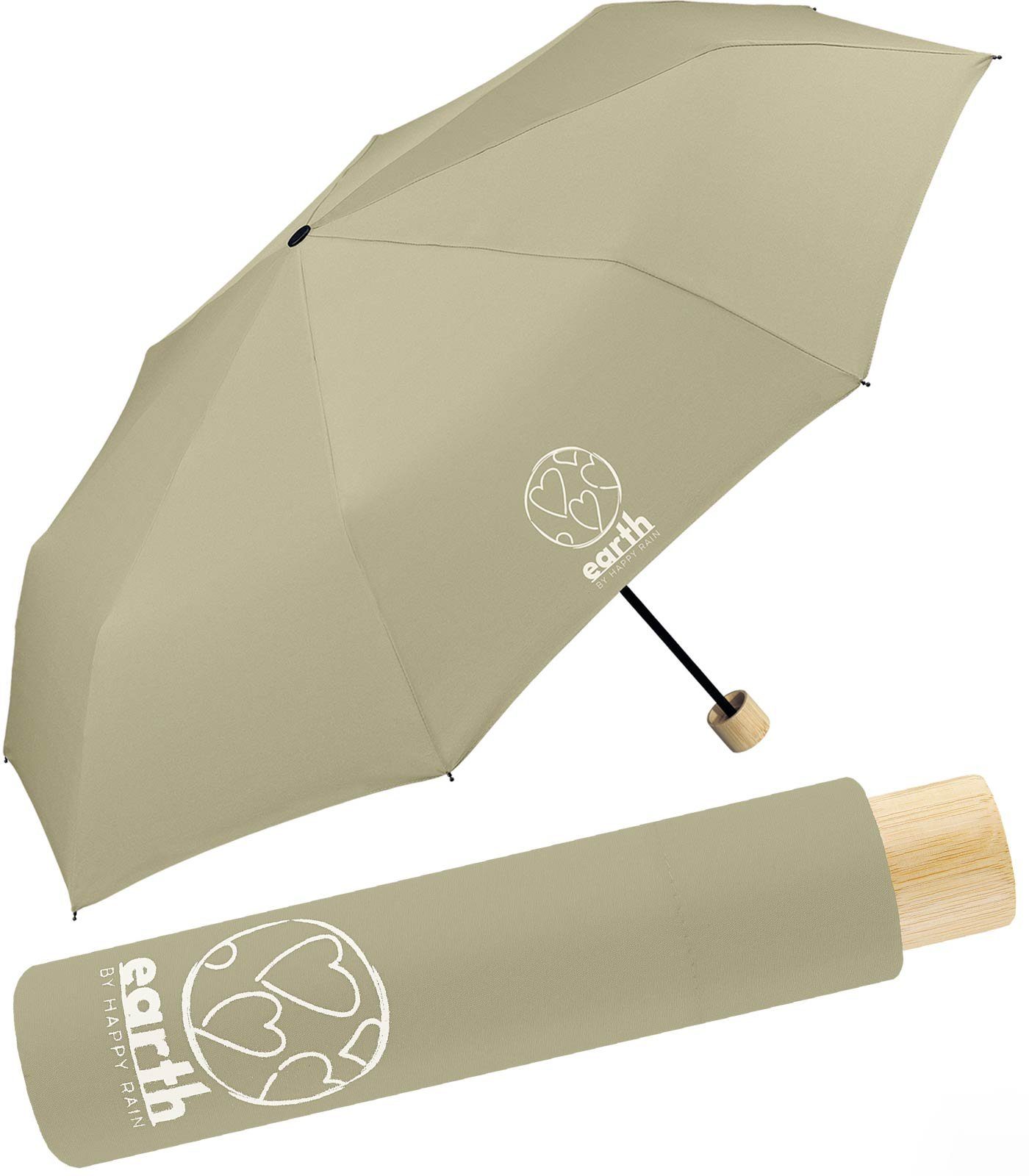 HAPPY RAIN Taschenregenschirm Earth - nachhaltiger stabiler Super-Mini-Schirm, gut geschützt etwas für die Umwelt tun braun