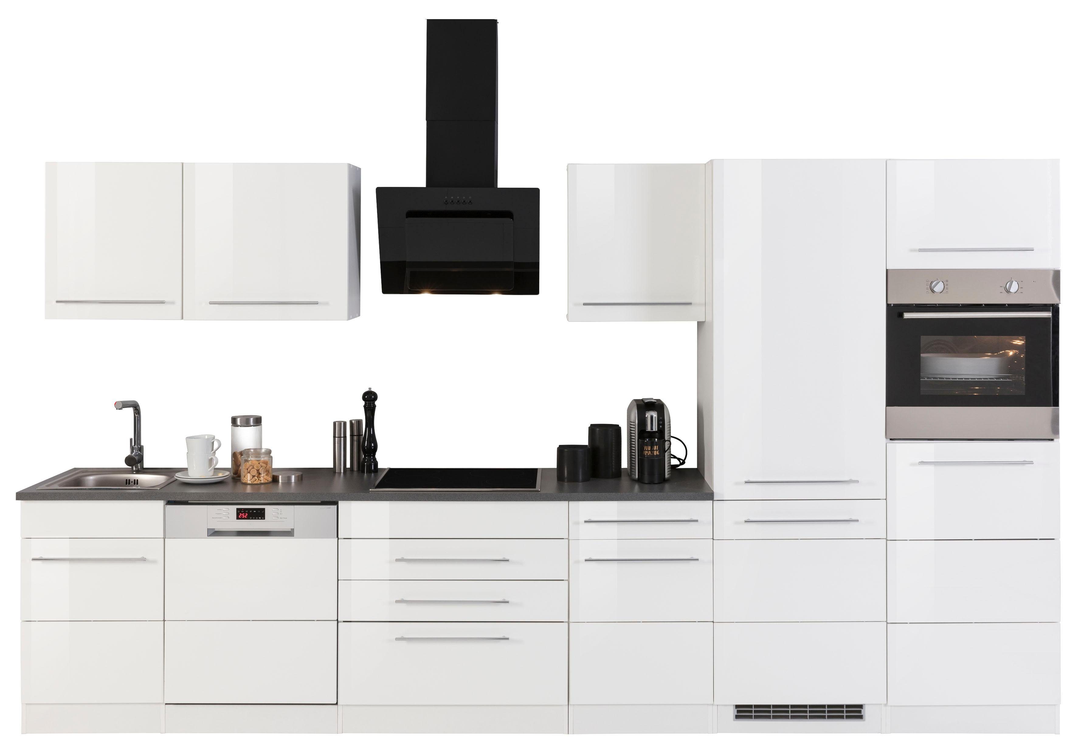 HELD MÖBEL Küchenzeile Trient, mit E-Geräten, Breite 360 cm weiß Hochglanz | weiß
