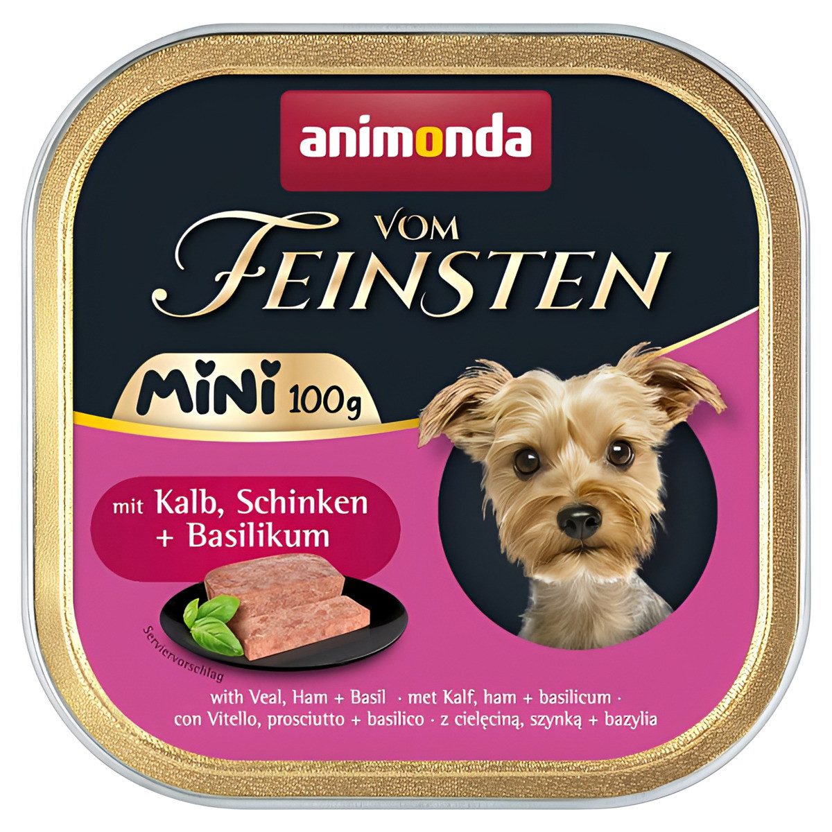 Animonda vom Feinsten Mini Adult mit Kalb, Schinken & Basilikum 100 g - 32 Stü, Nassfutter für: Hund