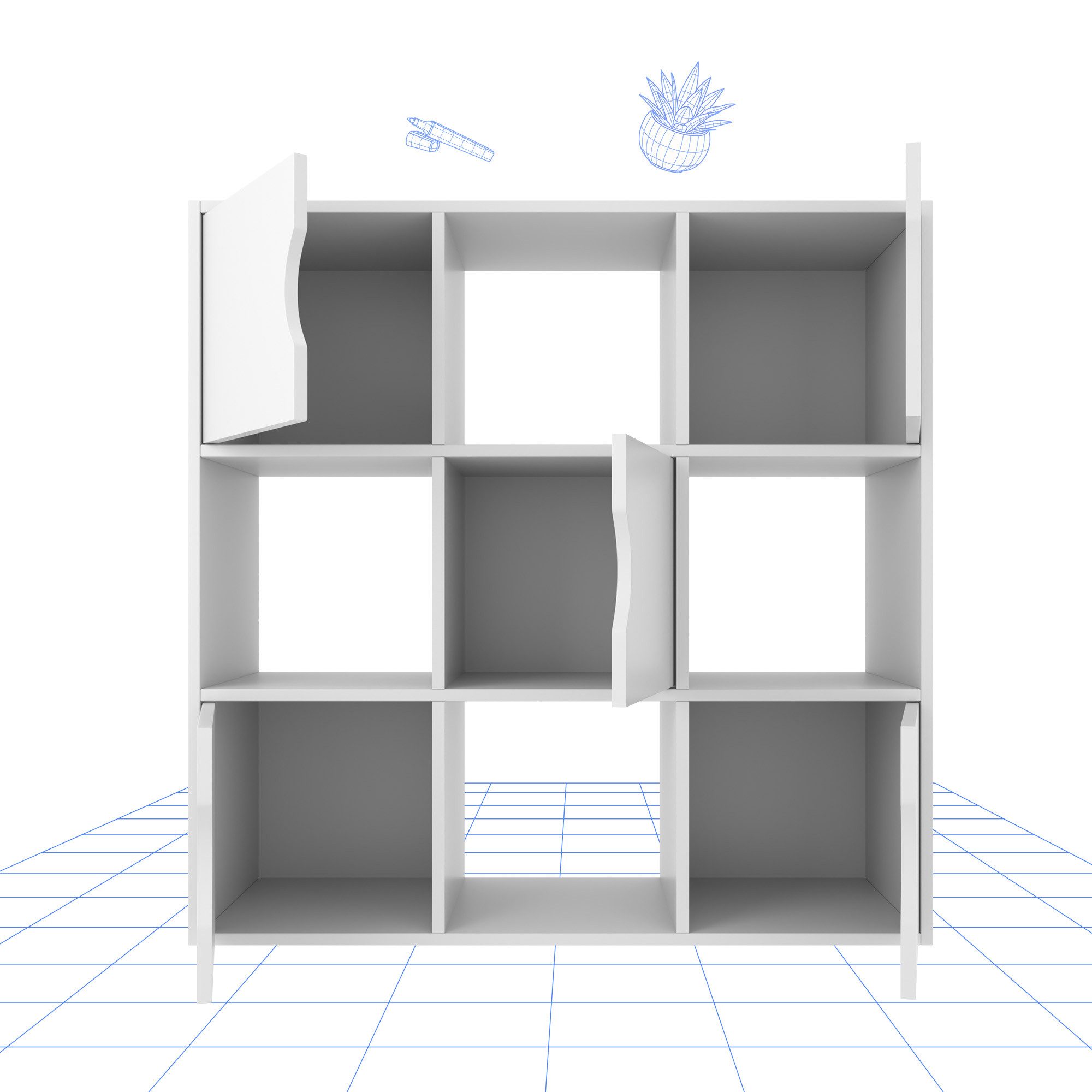 FLEXISPOT Stauraumregal Standregal, Würfelregal, Raumteiler, viel Stauraum, 9 Fächer mit Türen und Kippschutz, ideal für Zuhause und Büro, Moderner Holz-Bücherregal, 90x29x90 cm