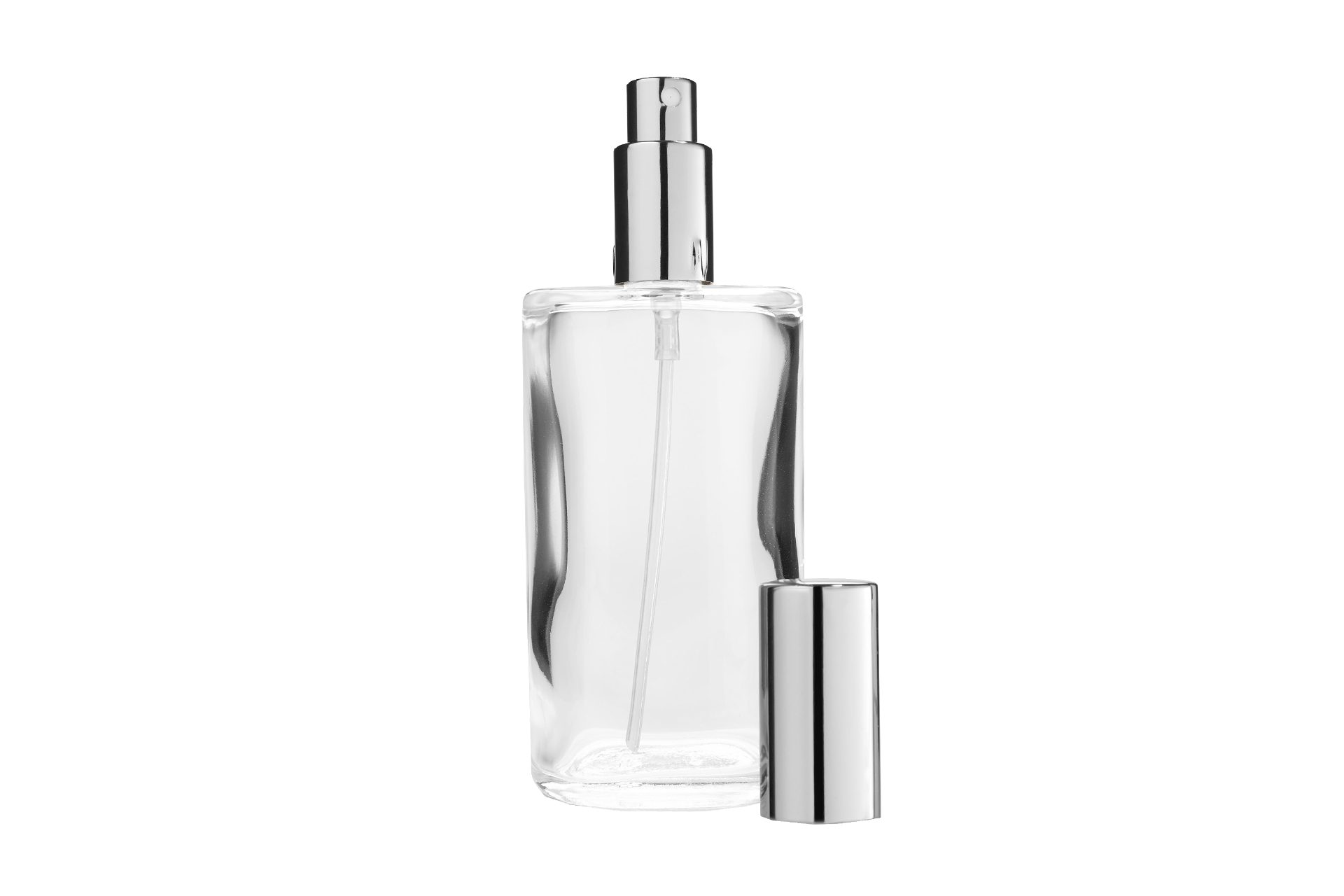 Fantasia Beauty Parfümzerstäuber Tischzerstäuber, Glas, oval, mit Zerstäuberpumpe chromfarben (1 St), Parfüm-Zerstäuber