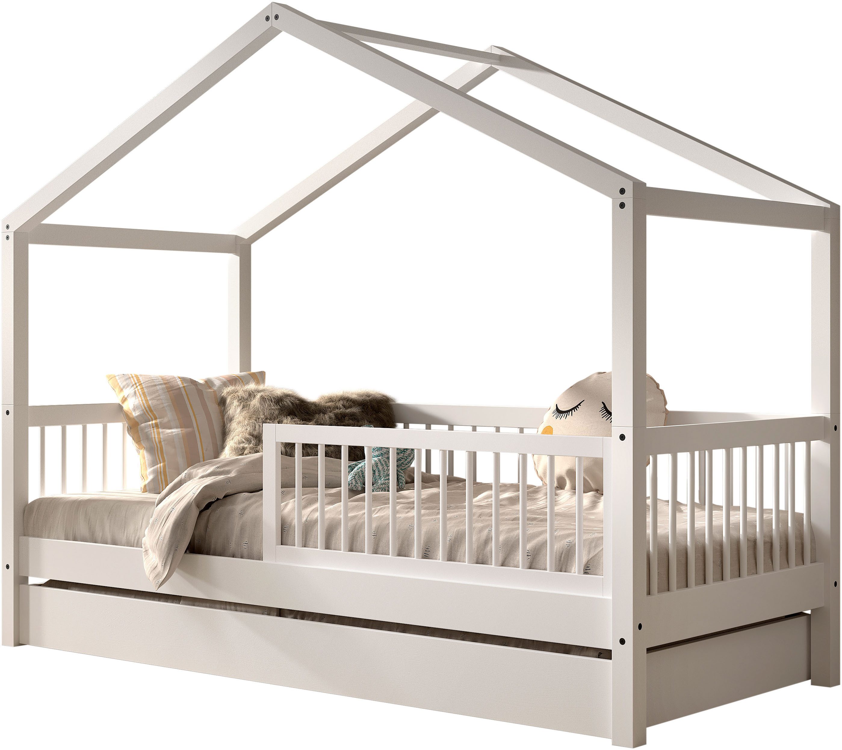 Hausbett Forrest mit Dachaufbau, Rausfallschutz, später umbaubar zum Einzelbett