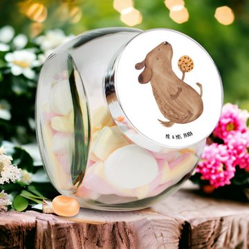 Mr. & Mrs. Panda Vorratsglas L 870ml Hund Keks - Weiß - Geschenk, Küchenbehälter, Hundemama, Keksb, Premium Glas, (1-tlg), Design-Highlight