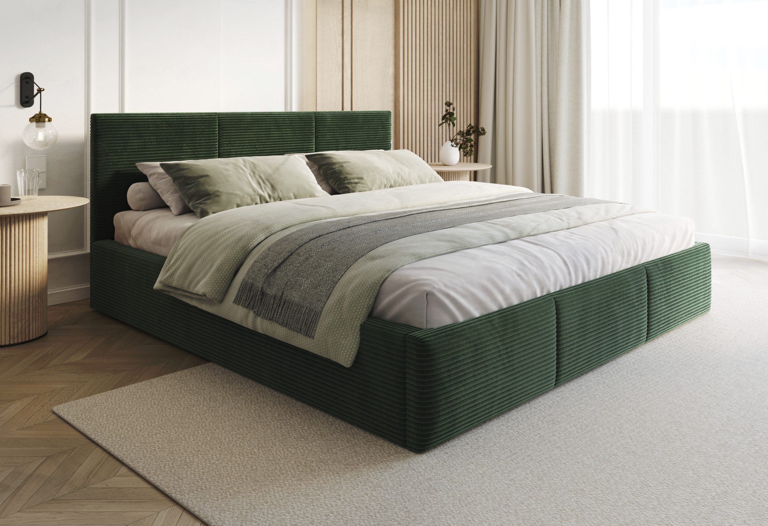 FDM Polsterbett AMBER modern mit Bettkasten MADE IN EU - mit Cord Bezug (verfügbar 90x200 120x200 140x200 160x200 180x200cm, Bettrahmen, Bett, mit großen gepolsterten Kopfteil, mit Bettkasten zum aufklappen), Hebbarer Metallrahmen, Bettkasten, mit/ohne Matratze