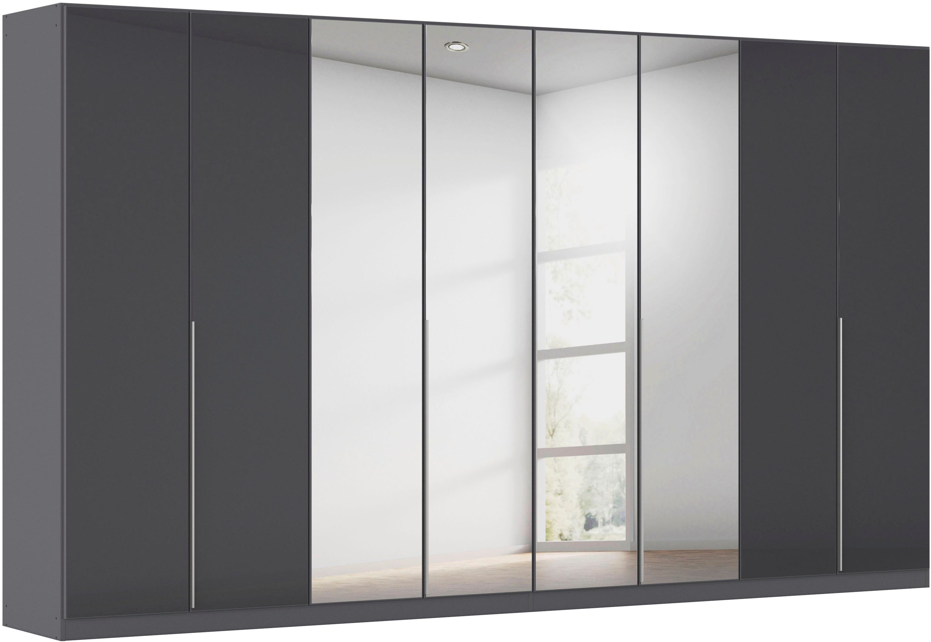 OTTO home Drehtürenschrank Kleiderschrank Schrank Garderobe AGORDO mit Glasfront und Spiegel (in zwei Griff-Farben, Breiten 91-405 cm) durchdachte Innenausstattung, in 8 Breiten und 2 Höhen MADE IN GERMANY