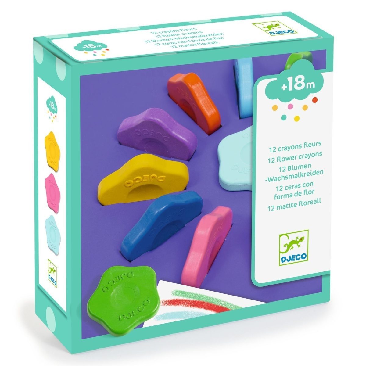 DJECO Kreativset Farben: 12 Blumen-Wachsmalkreiden Malset für Kinder