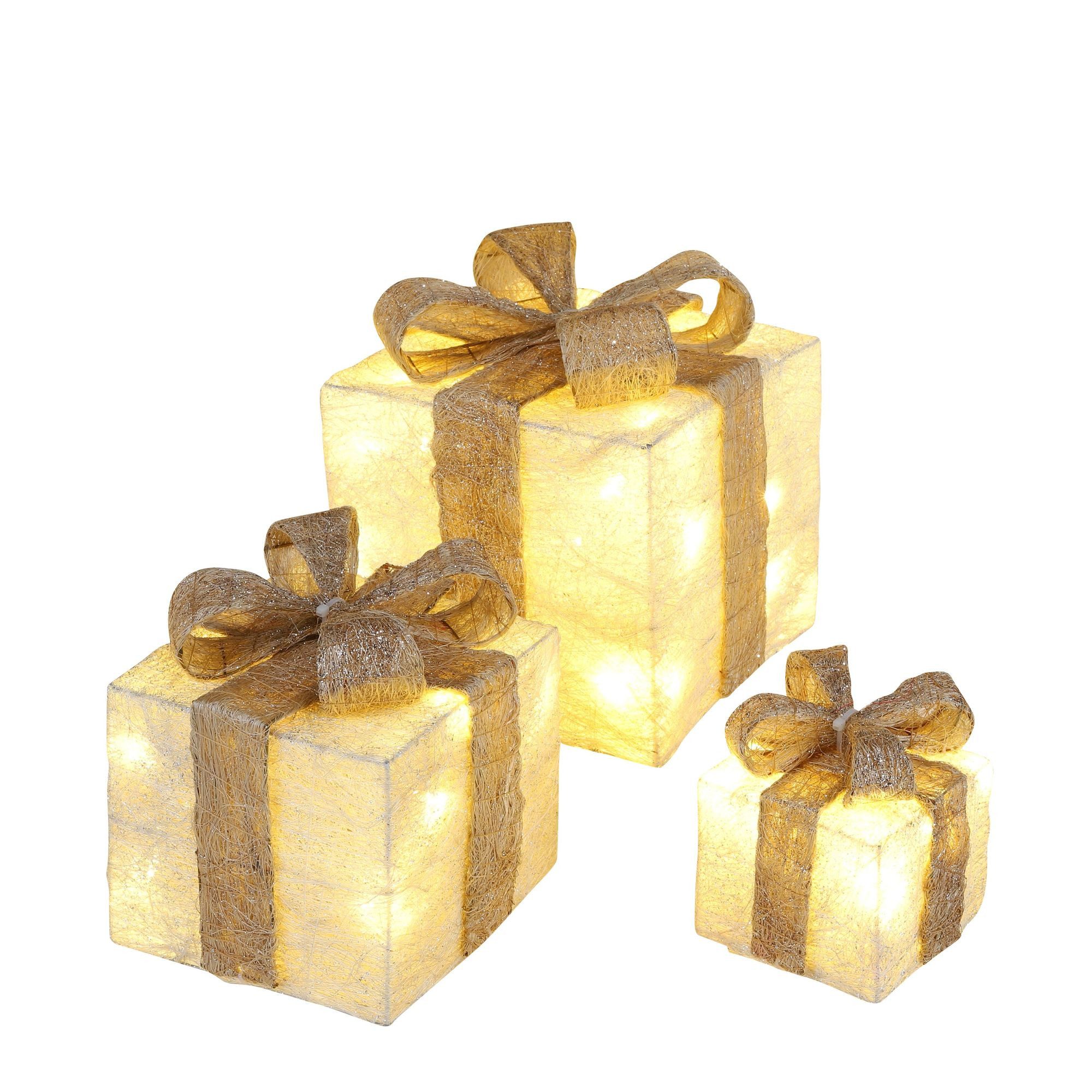 bonsport LED Dekoobjekt LED Beleuchtete Geschenkboxen 3er-Set