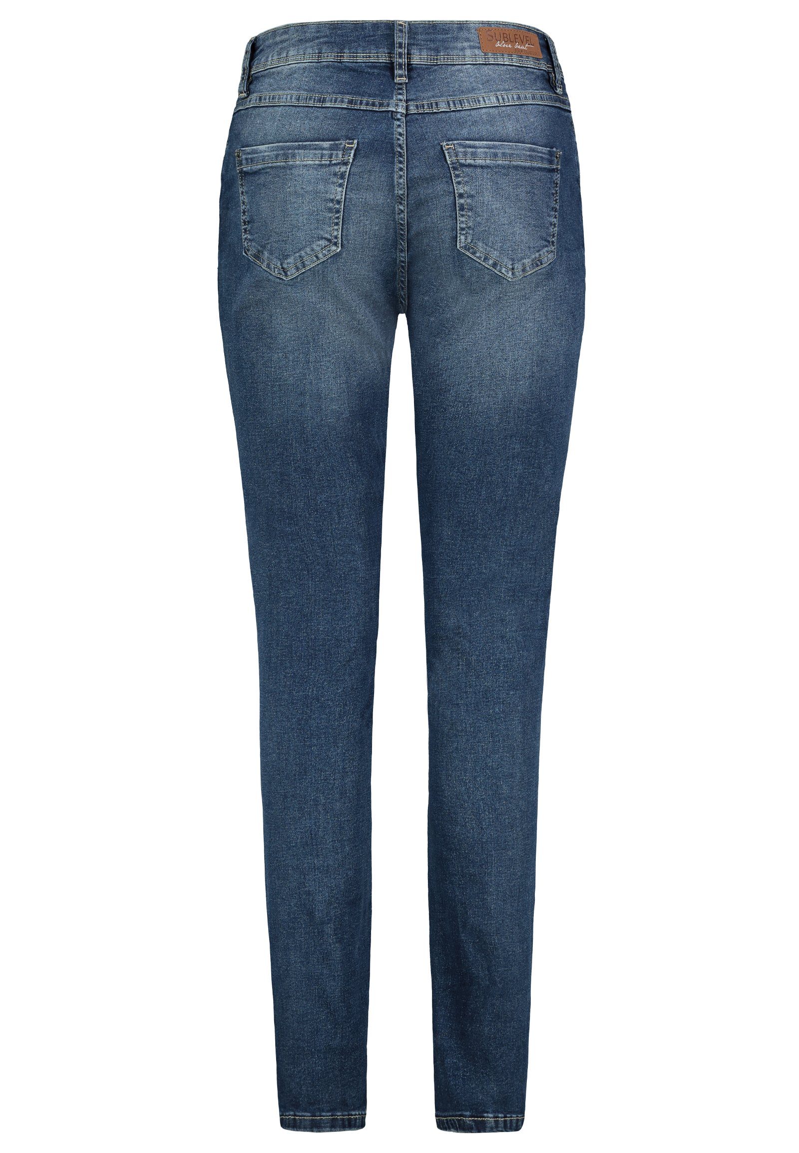 Jeanshose Middle Hose Slim Jeans Denim SUBLEVEL Fit Blue Stretch Hose Damen Röhre Slim-fit-Jeans Sublevel