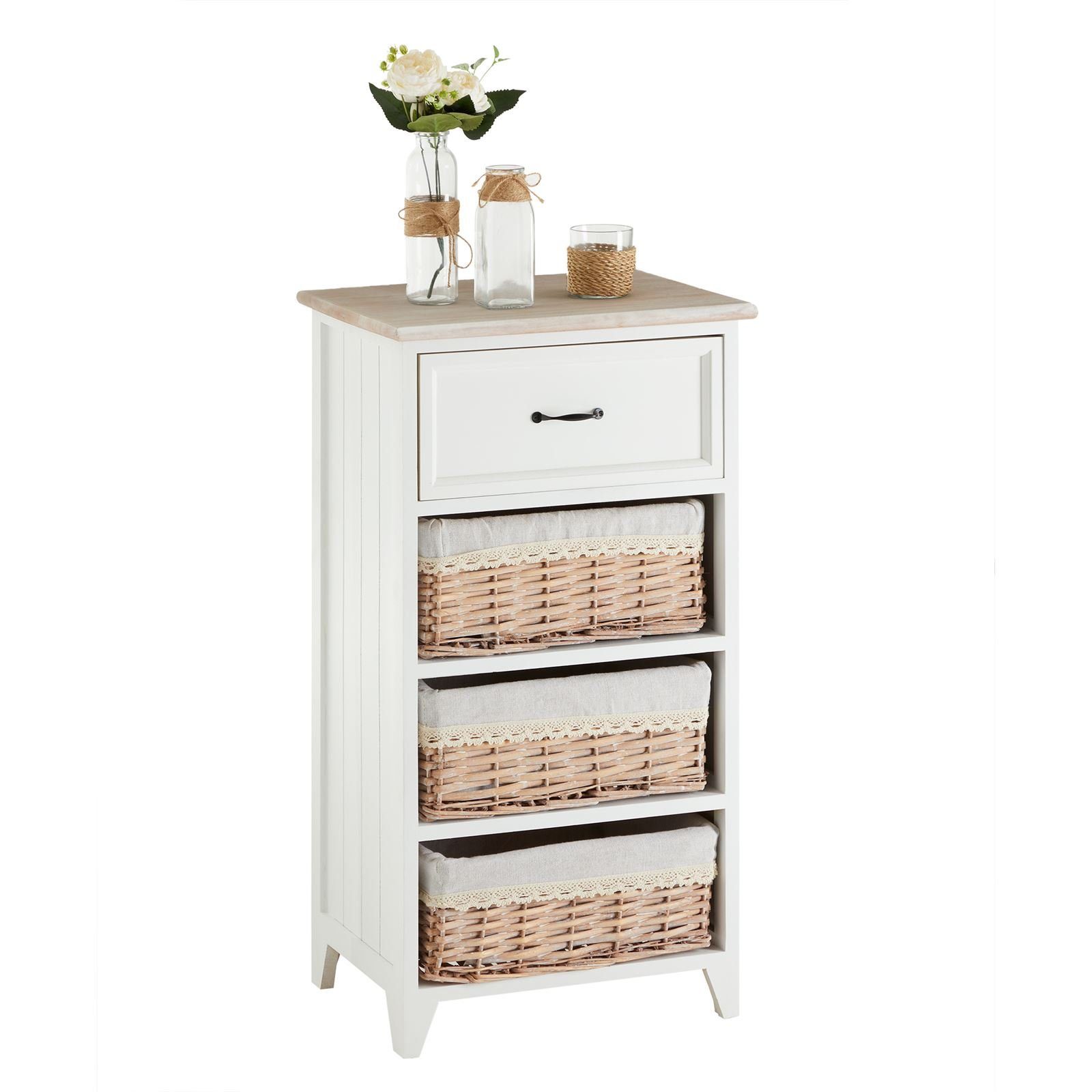 CARO-Möbel Kommode PROVENCE, Kommode PROVENCE Sideboard Schrank für Flur weiß mit 3 Körben Landhaus