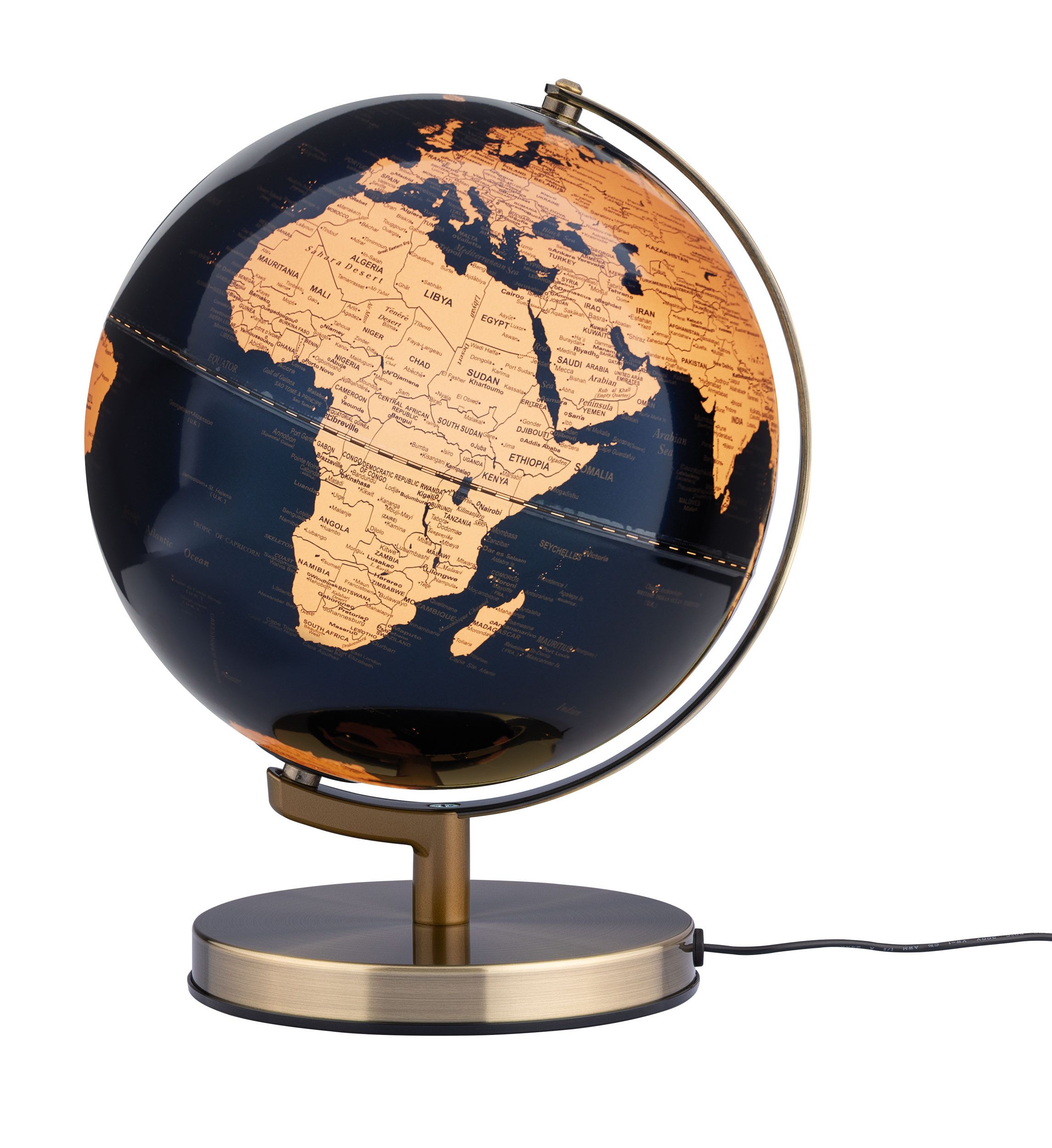 TROIKA Globus TERRA LIGHT, Warmweiß LED Tischglobus, drehbarer Achse & Metallfuß, (25 cm Durchmesser), 25 x 25 x 30 cm, englische Beschriftung, verschiedene Farben