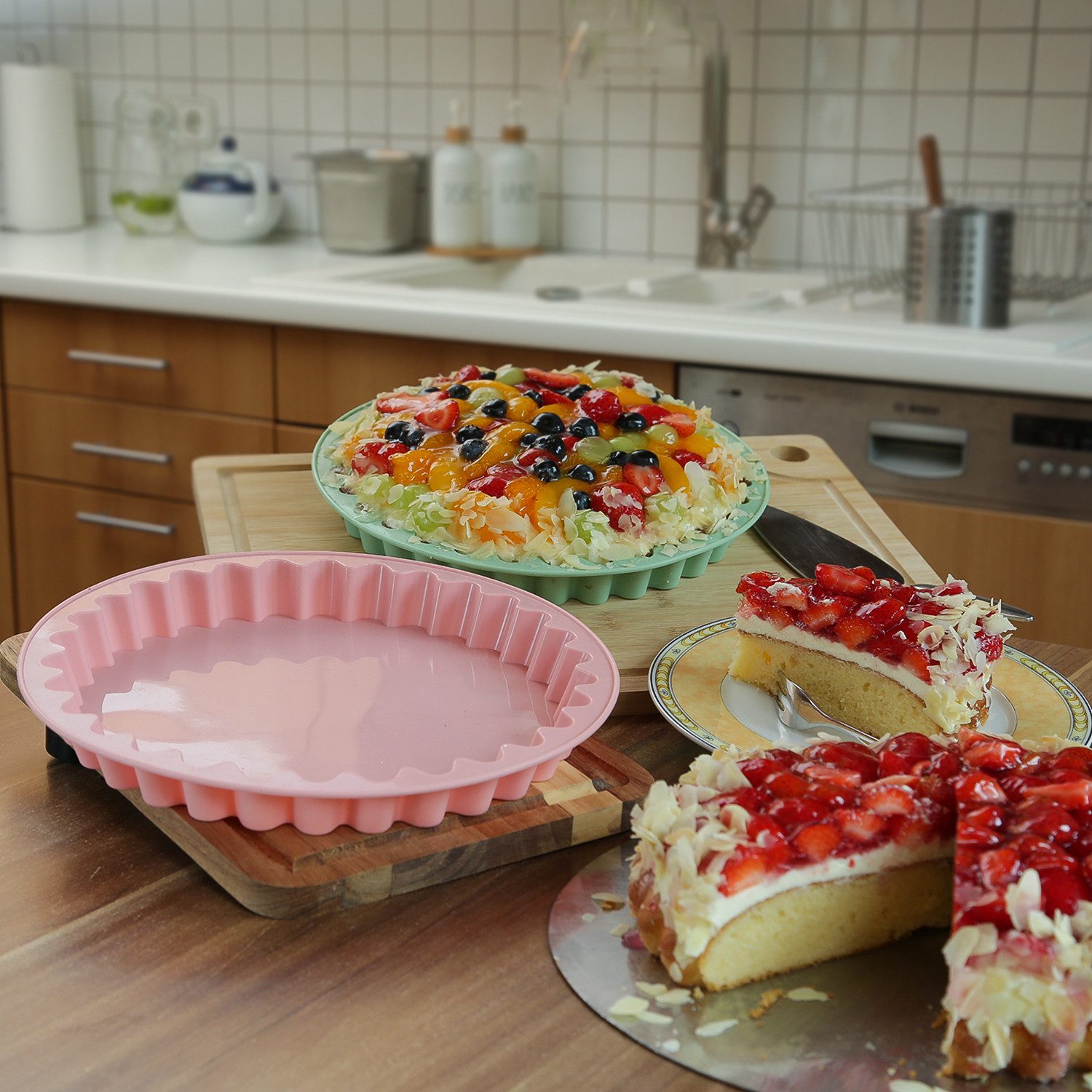MARELIDA Obstkuchenform Backform Silikon rosa 26,5cm Kuchenform Tarteform Quicheform rund, (1-tlg)