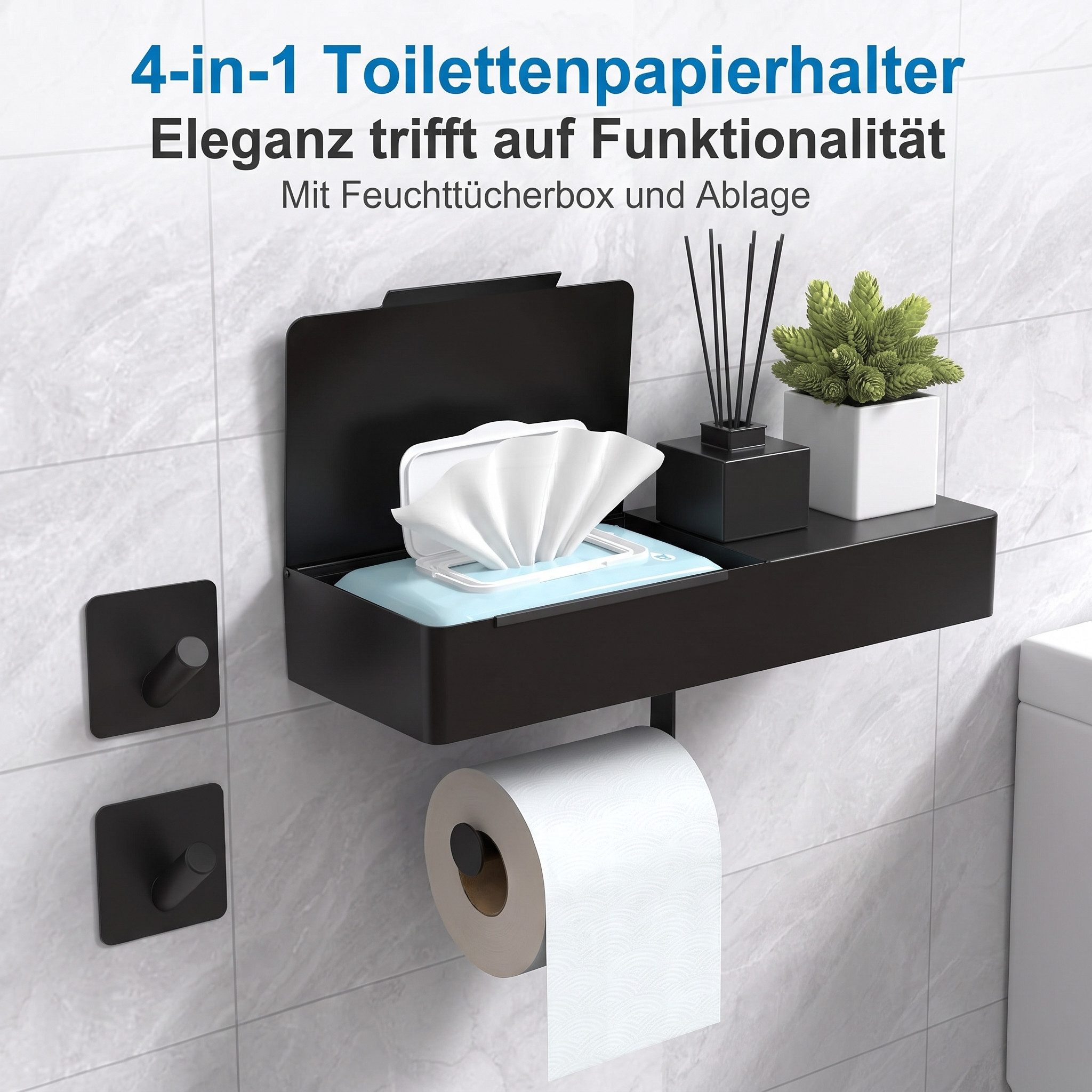 AIMAX Toilettenpapierhalter Toilettenpapierhalter ohne Bohren mit Feuchttuchbox 3in1