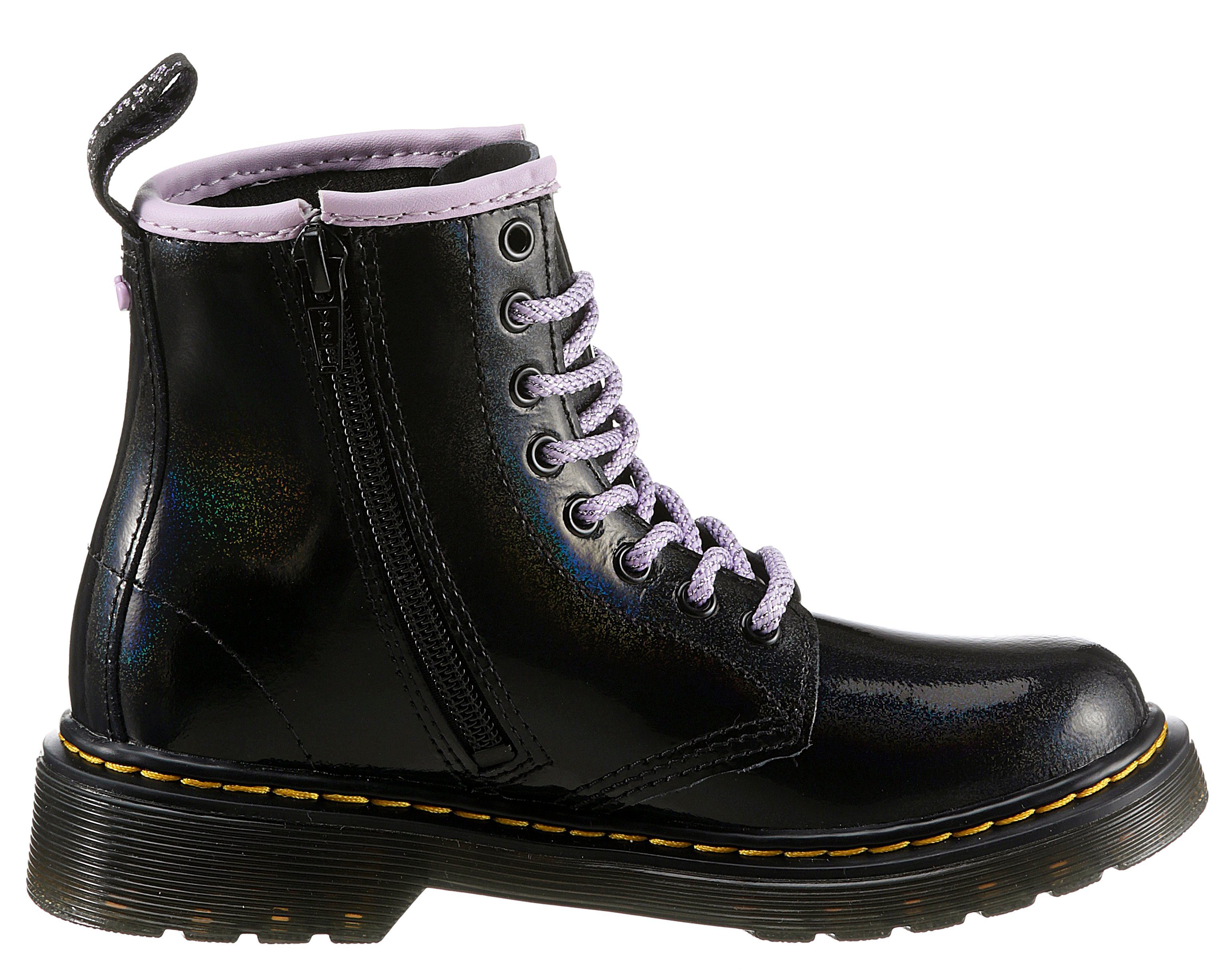 Schnürboots MARTENS schwarz-lila-Galaxy mit J Reißverschluss DR. Shimmer 1460