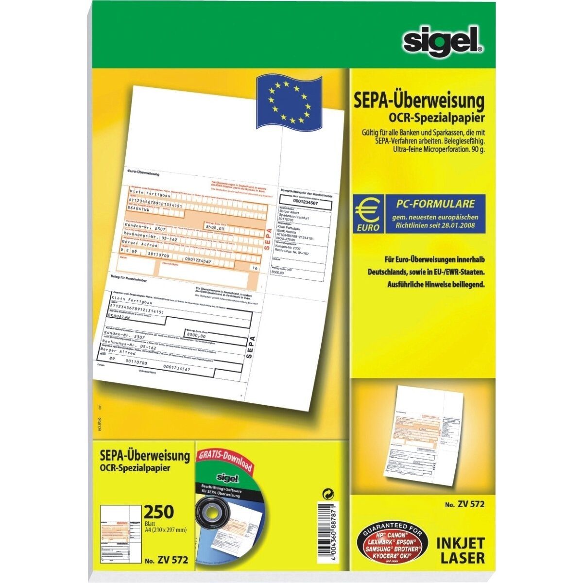 Sigel Formularblock PC-Bankformular SEPA Überweisung VE=250 Stück