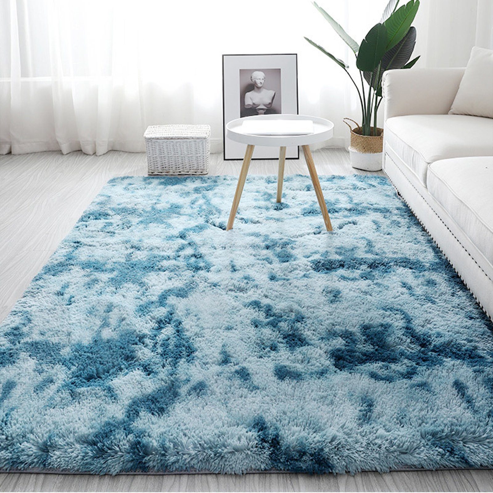 Wohnzimmer Schlafzimmer, Fellteppich Teppiche Wohnzimmerteppich Kunstfell, Hochflor-Teppich Dunkelblau Shaggy, Bettvorleger, REDOM, Hochflor Größe 4 Teppich Schlafzimmer für