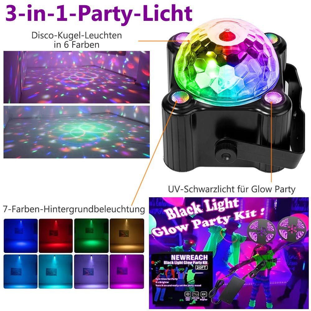 Sunicol LED Discolicht Musik Activated Discolicht LED Party Lampe mit Fernbedienung, USB, RGB Dynamisch Disco Lichteffekte ür Party/Kinder/Hochzeit
