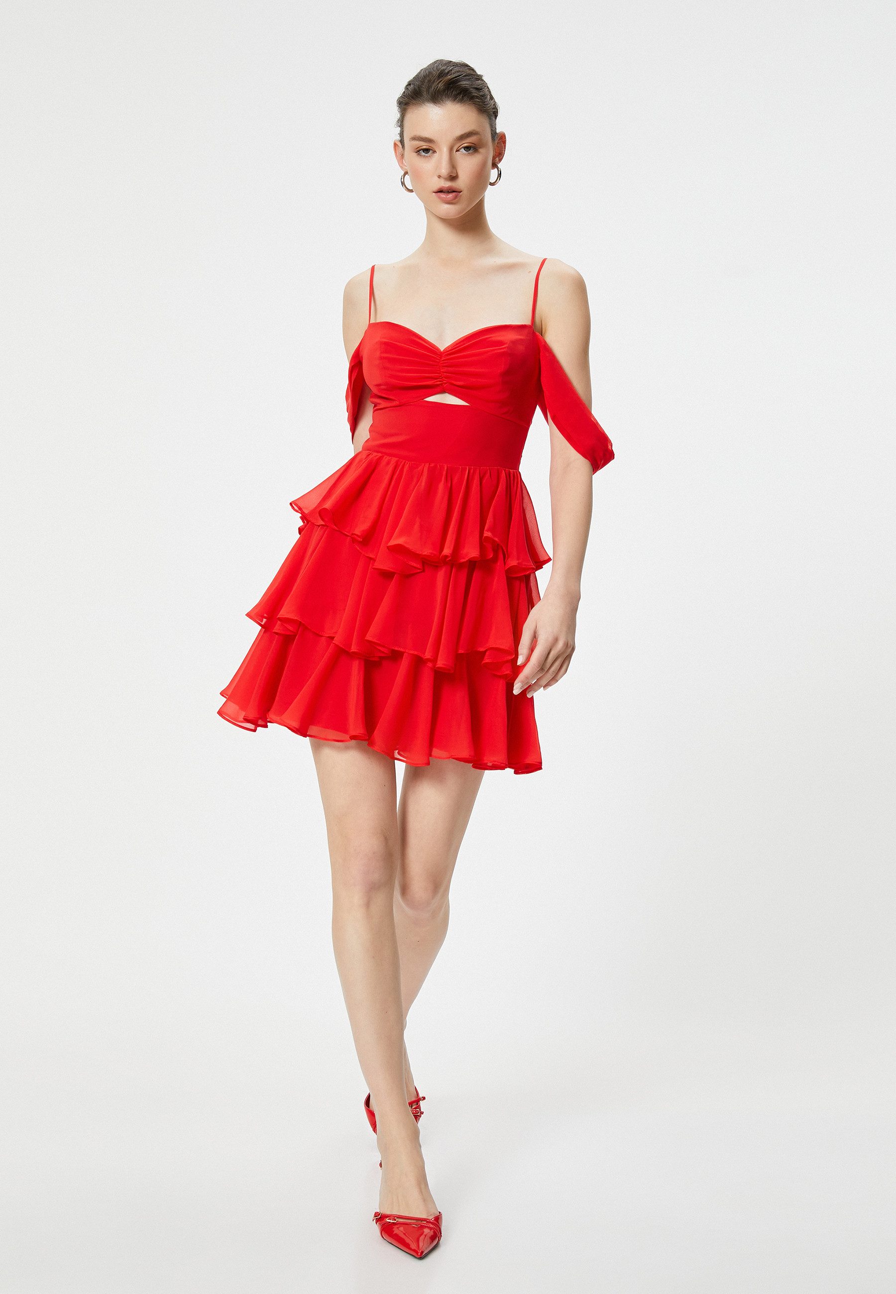 Koton Chiffonkleid Mini Länge Geschichtet Chiffonkleid