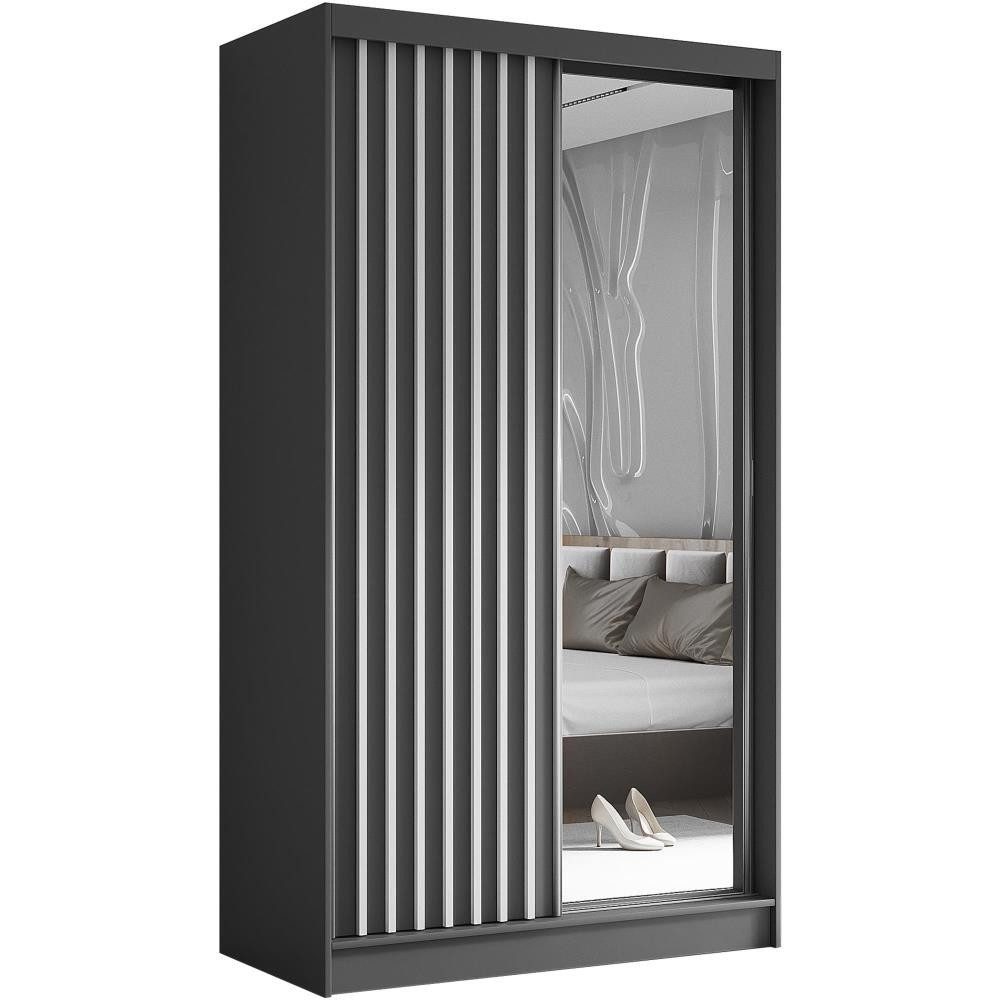 Beautysofa Kleiderschrank Helix Schwebetürenschrank mit Lamellen (Kleiderschrank mit Spiegel, Schrank mit Kleiderstange und vielen Einlegeböden) moderner Garderobenschrank fürs Schlafzimmer