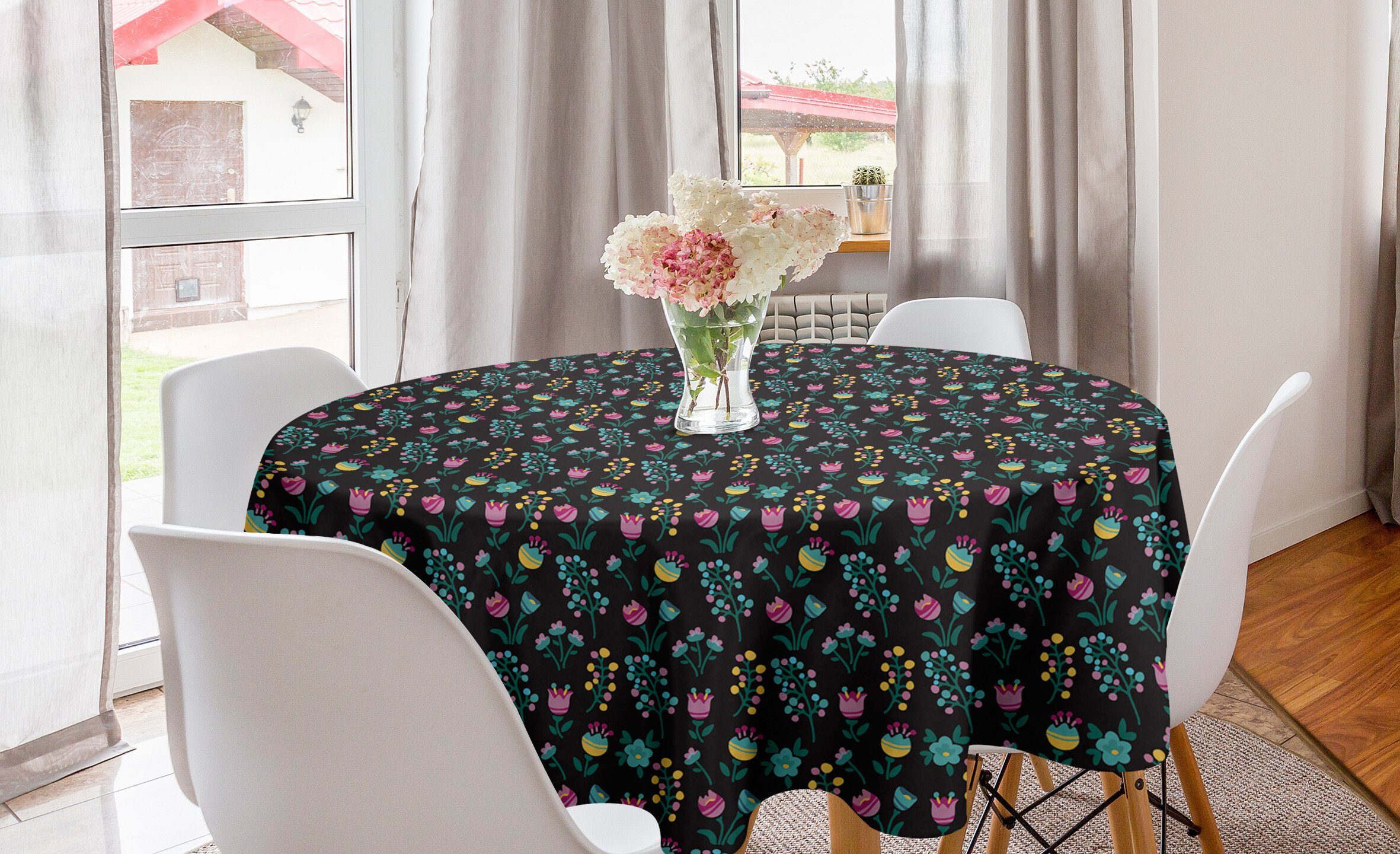 Abakuhaus Tischdecke Kreis Tischdecke Abdeckung für Esszimmer Küche Dekoration, Frühling Pflanzen Blumen und Budding